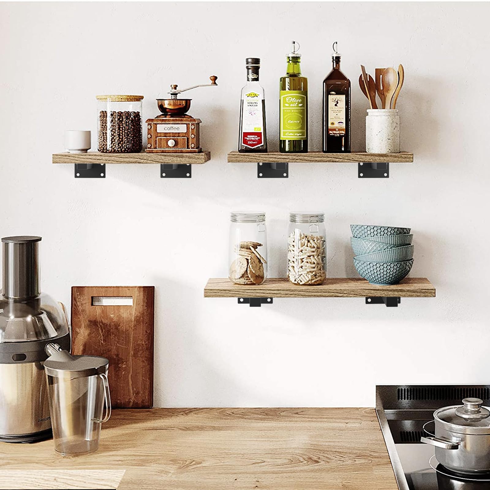 4 Pezzi Staffe Per Mensole Pesanti - Acciaio Nero, Per Scaffali Galleggianti, Portata 90kg, 35cm - Foto 11