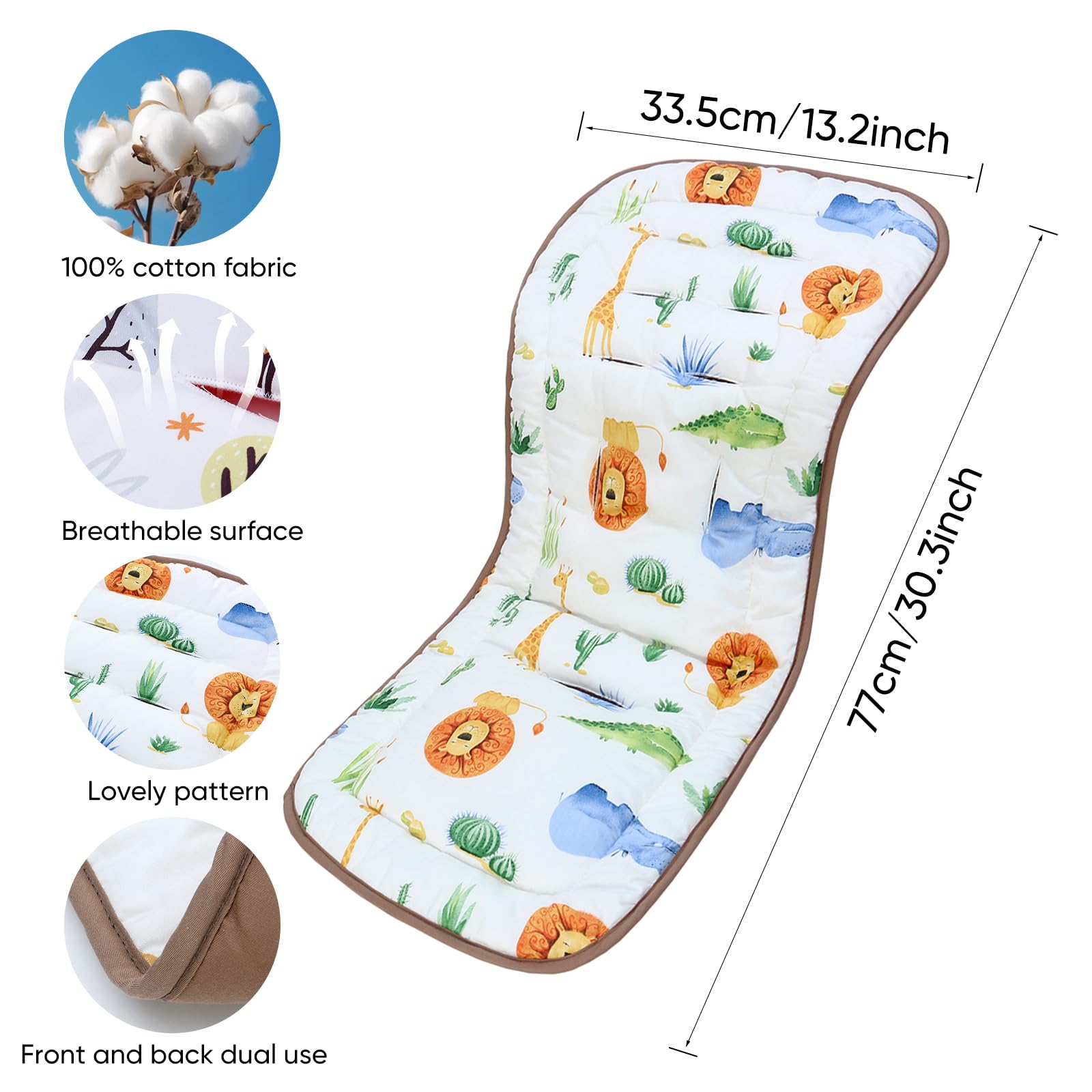 seat Liner for Pushchair Pushchair seat Liner, Universal pram Baby Pushchair Seat Liner 34 * 78cm, Lion - Image 3
