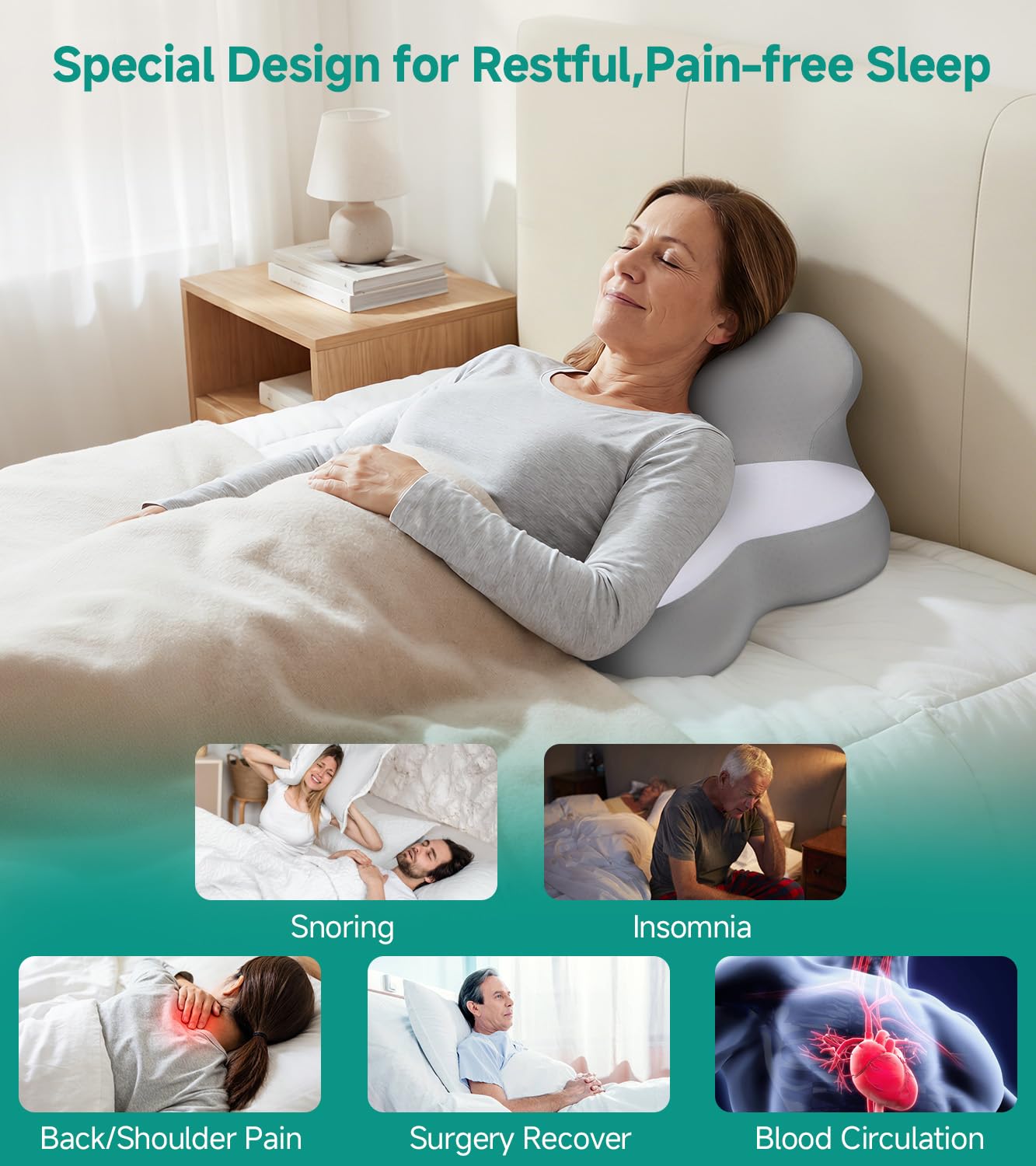 Bed Wedge Pillow for Headboard, 2026 Upgraded 2nd-Gen 10 Inch Memory Foam Wedges for Sleeping Apnea, Acid Reflux, Snoring & Back Pain Relief, Cervical Neck Pillows, Ergonomic Pillow for Couch or Floor - 3