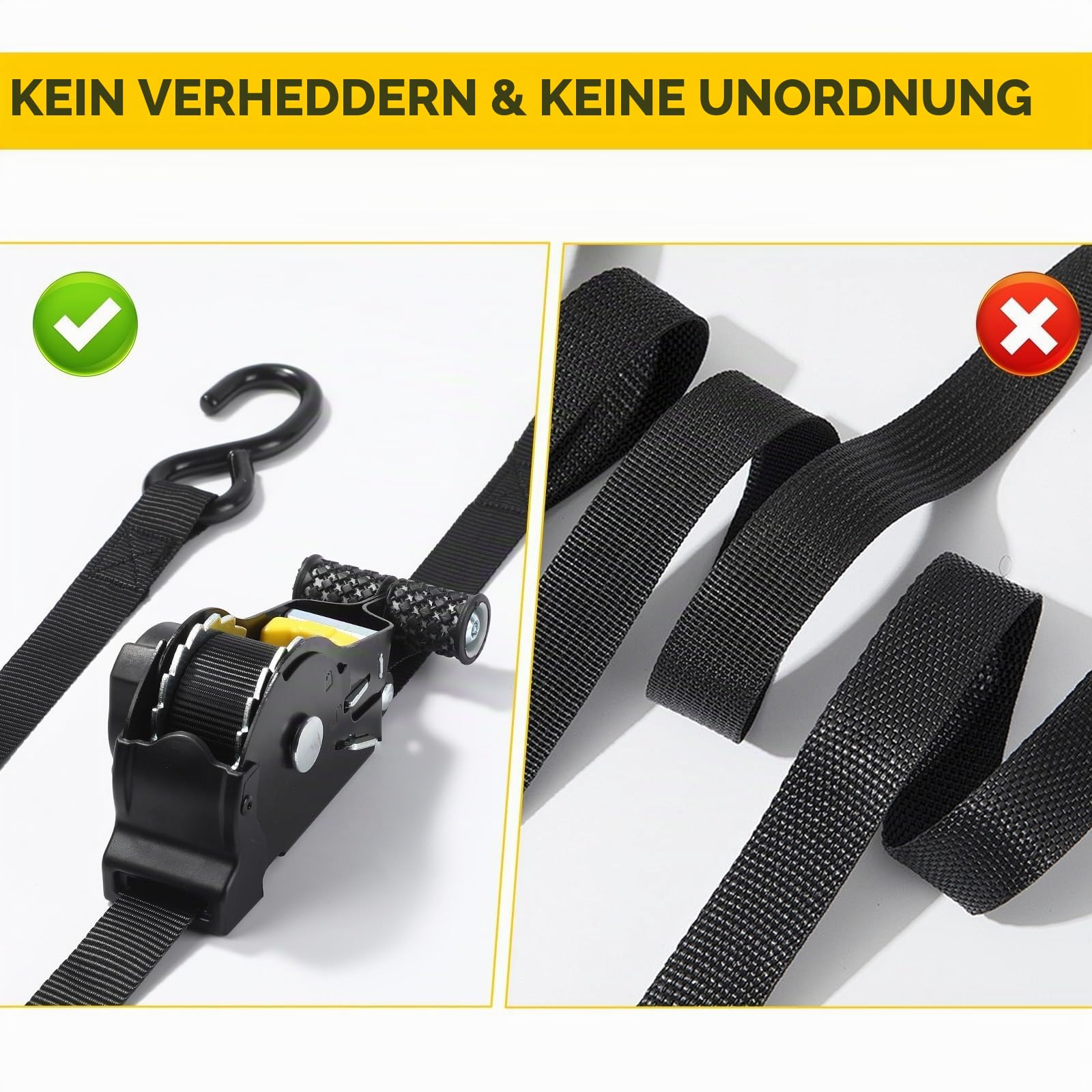 4 Stück Automatik Spanngurte - mit S Haken, 680KG Zurrgurte 3M x 25mm,Automatischer Spanngurtaufroller - Spanngurte mit Ratsche - für Fahrrad,Motorrad,Anhänger(Schwarz