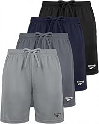 Reebok 4 Pack: Boys' Dry Fit Athletic Shorts - Kids Teens Youth Active Running Basketball Soccer Workout Short Size 6-18