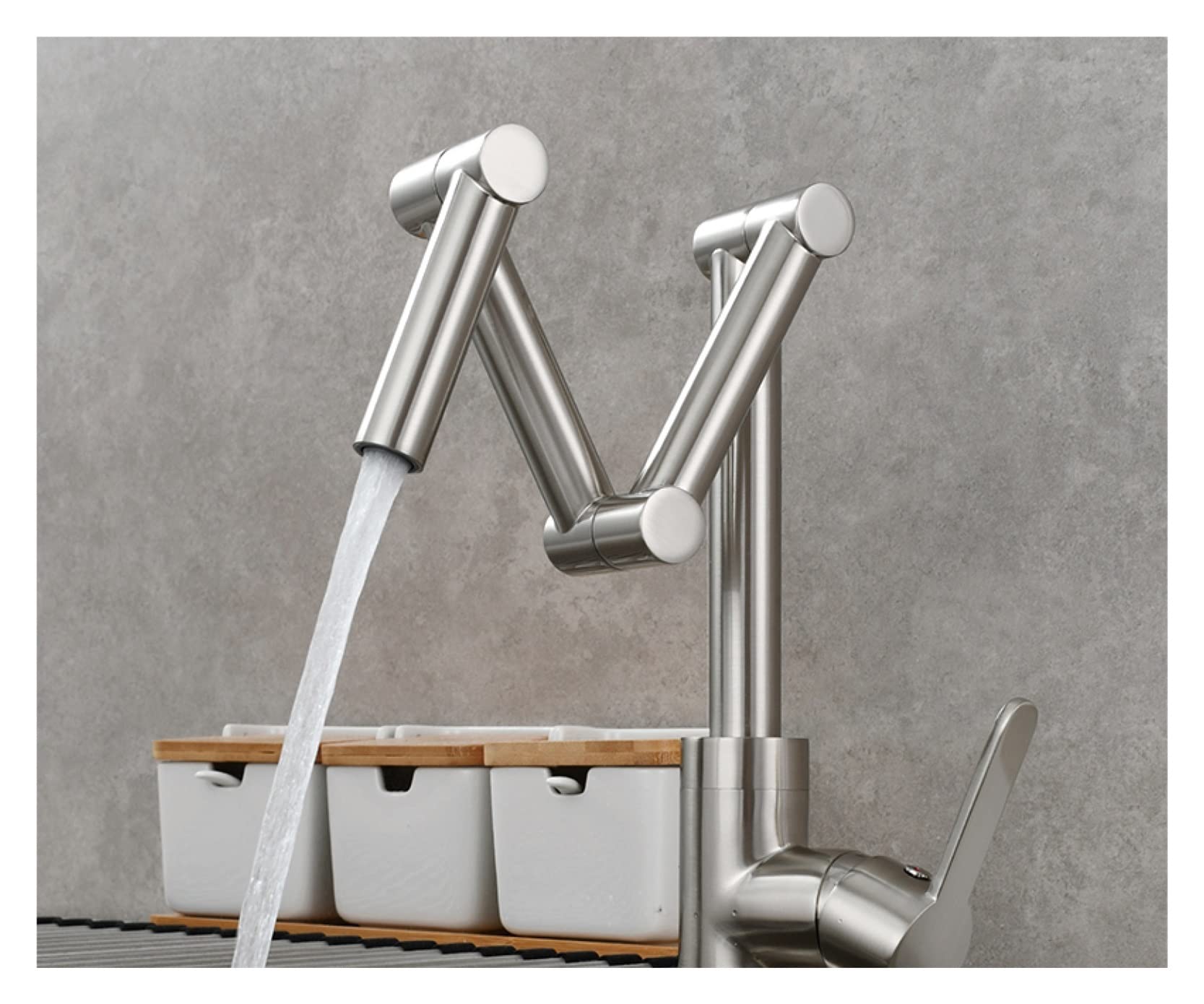 Brass Pot Filler Faucet Deck Mounted Three-Section Extension Folding Kitchen Faucet Triple Joint Swing Arm for Hot and Cold Swing Arm(1 Function Nickel)