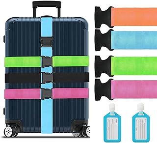 Inorbit Paquete de 4 correas de equipaje para maletas, correas personalizadas para maletas con 3 etiquetas, juego de acc...
