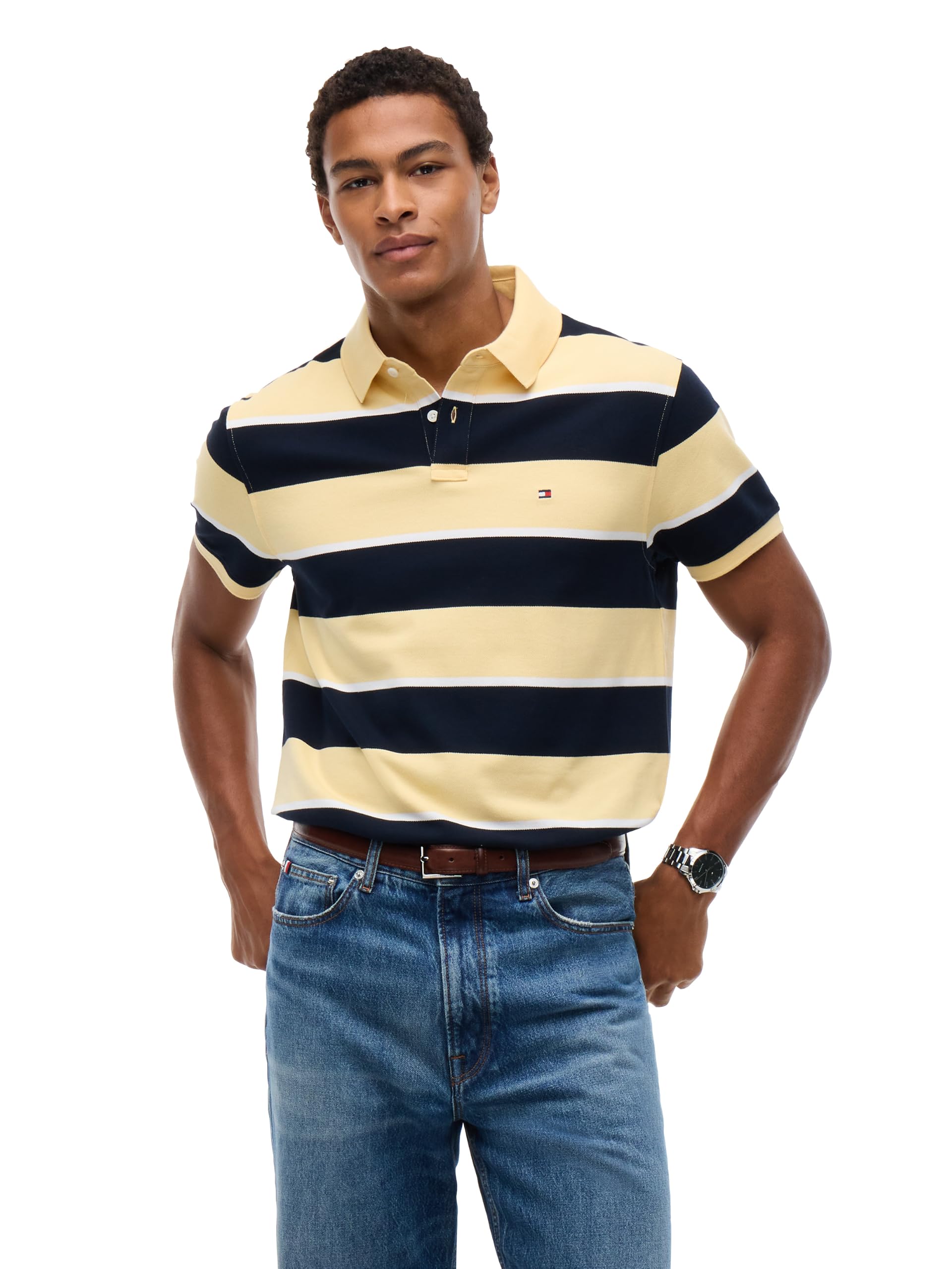 Tommy Hilfiger Men's Short Sleeve Polo Shirts in Classic Fit with Stretch and Organic Pique Cotton