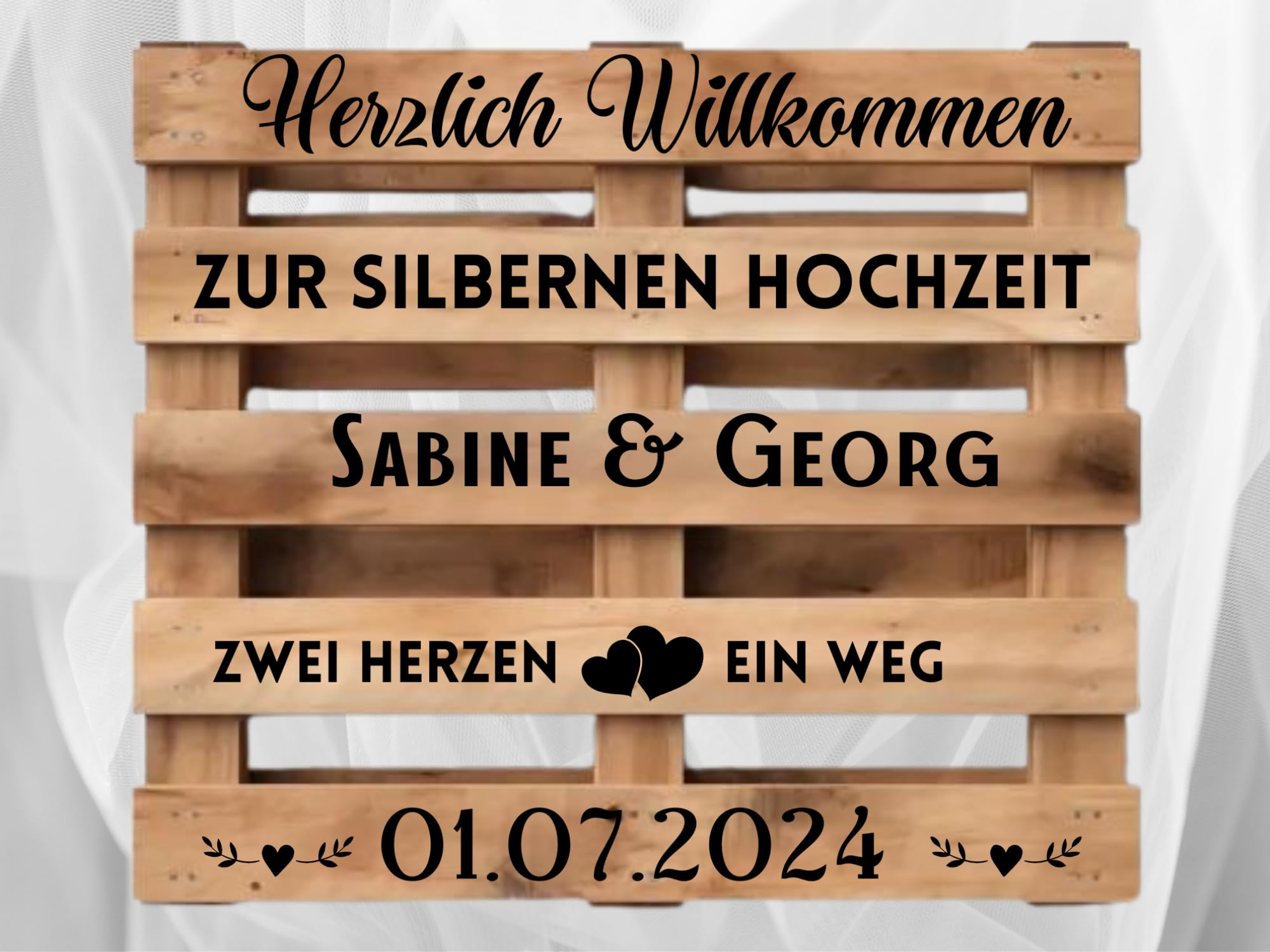 Palettenaufkleber Silberhochzeit personalisiert mit Namen und Datum in Schwarz oder Weiß, Aufkleber für Palette, passend für Europalette, Diy Hochzeitspalette, Klebeschrift