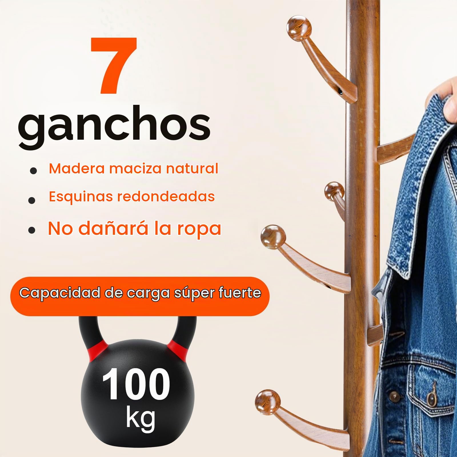 Perchero de Pie con 7 Ganchos, Perchero en Forma de Árbol con Chasis, Percheros de Pie con Esquina Inferior Ajustable, para Entrada, Pasillo, Dormitorio, Recibidor, Marrón