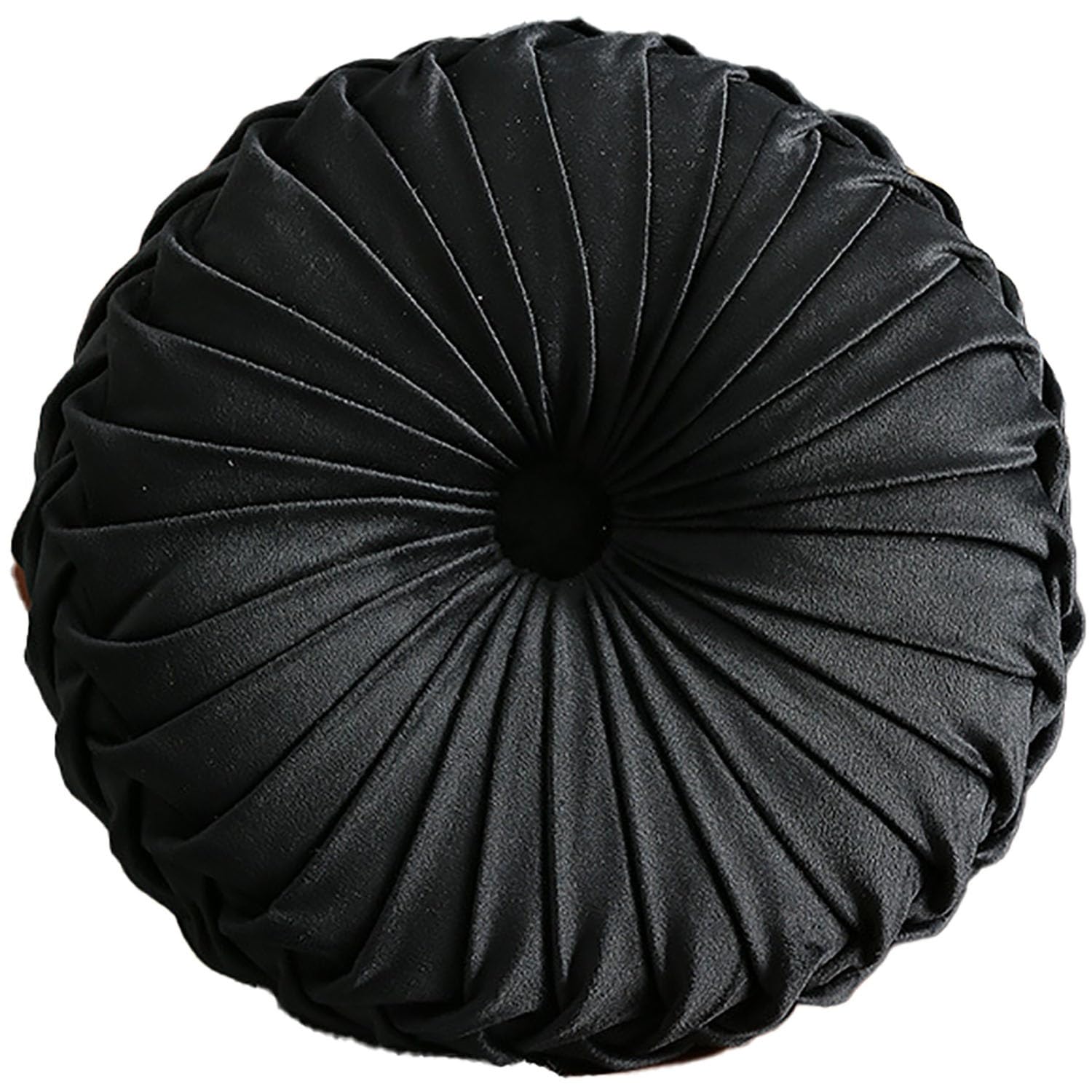 Odaima Black Round Pillows Velvet Pleated Circle Pillow Chair Cushion Floor Pillows Home Decorations, For Living Room Couch Chair Bed Car(Black)