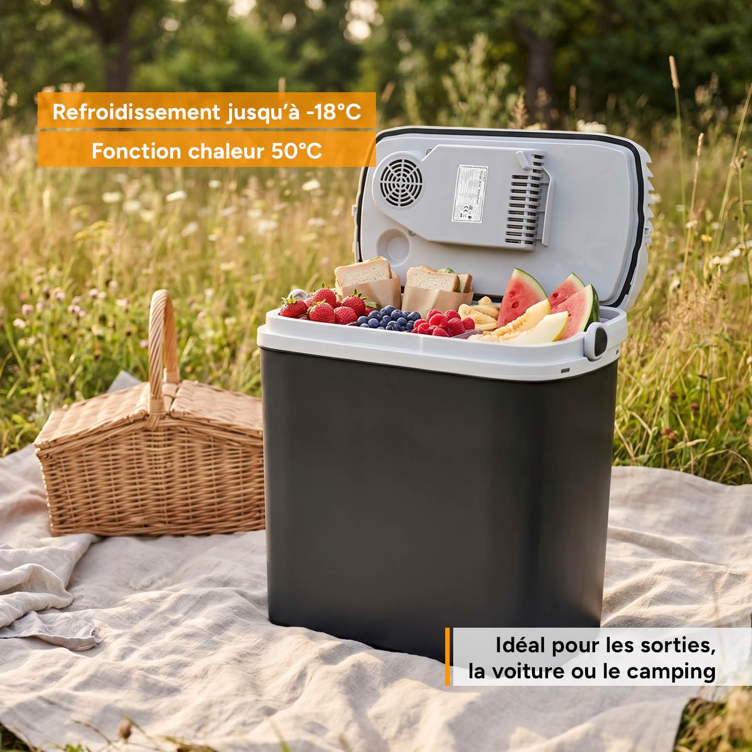 TZS First Austria - Glacière Électrique 24L - Triple Alimentation avec USB-C PD 3.0-52W Froid & Chaud - Auto & Camping - Noir/Gris Clair