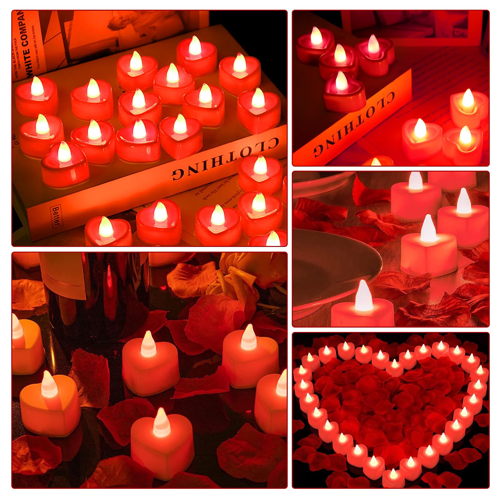 24 Bougies LED Cœur + 1000 Pétales Roses – Décoration Romantique – Saint-Valentin, Mariage, Anniversaire