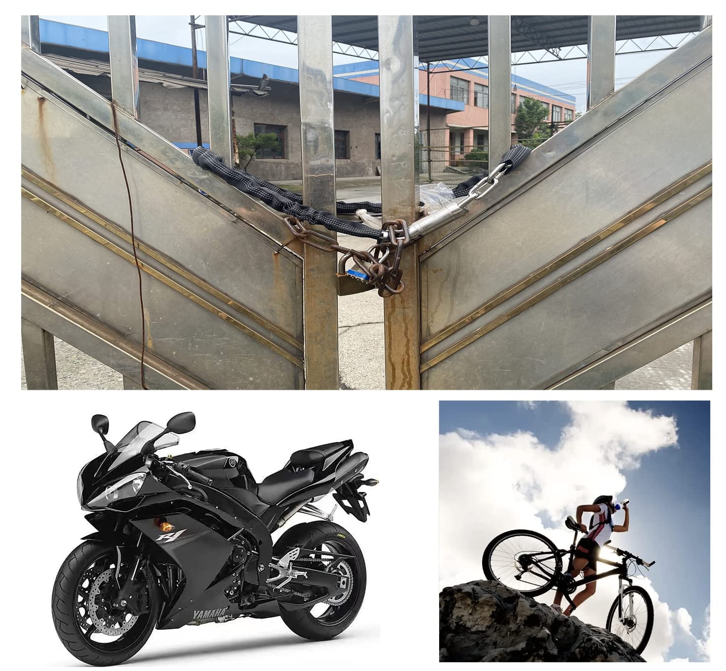 FIGODE 2 Stück Edelstahl Kettenschlösser mit 6 gleichen Schlüsseln, rostfreies Schloss und Kette, Marine Grade Schloss für Fahrrad, Moto, Roller, Boot, LKW und Tür, Diebstahlschutz - 110 cm lange