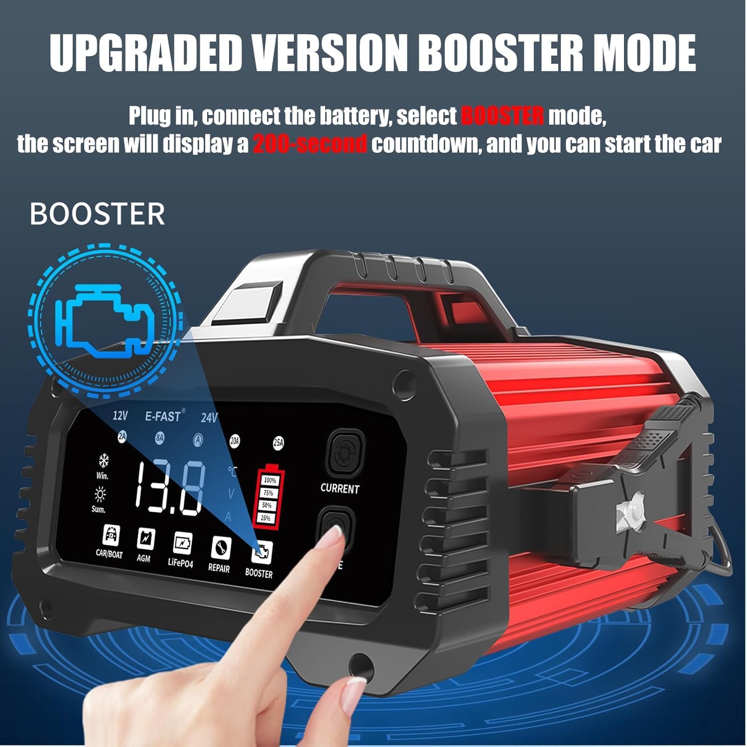 25A Chargeur de Batterie Voiture LiFePO4 12V/24V Auto Intelligent avec Écran LCD pour Voiture Moto Camion, AGM, Gel, Wet