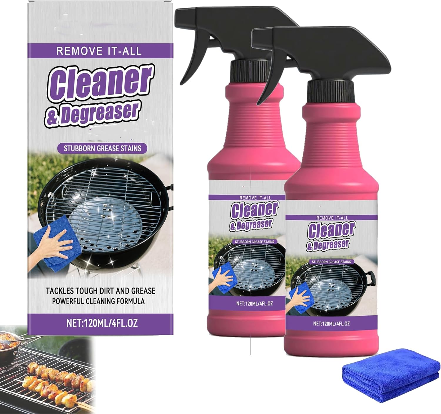 Fast-Acting Heavy-Duty Grill Degreaser Spray, 120 ML BBQ Heavy Duty Degreaser Grill Cleaner Spray, Grills Cleaner Spray For Outdoor Grills (2pcs)