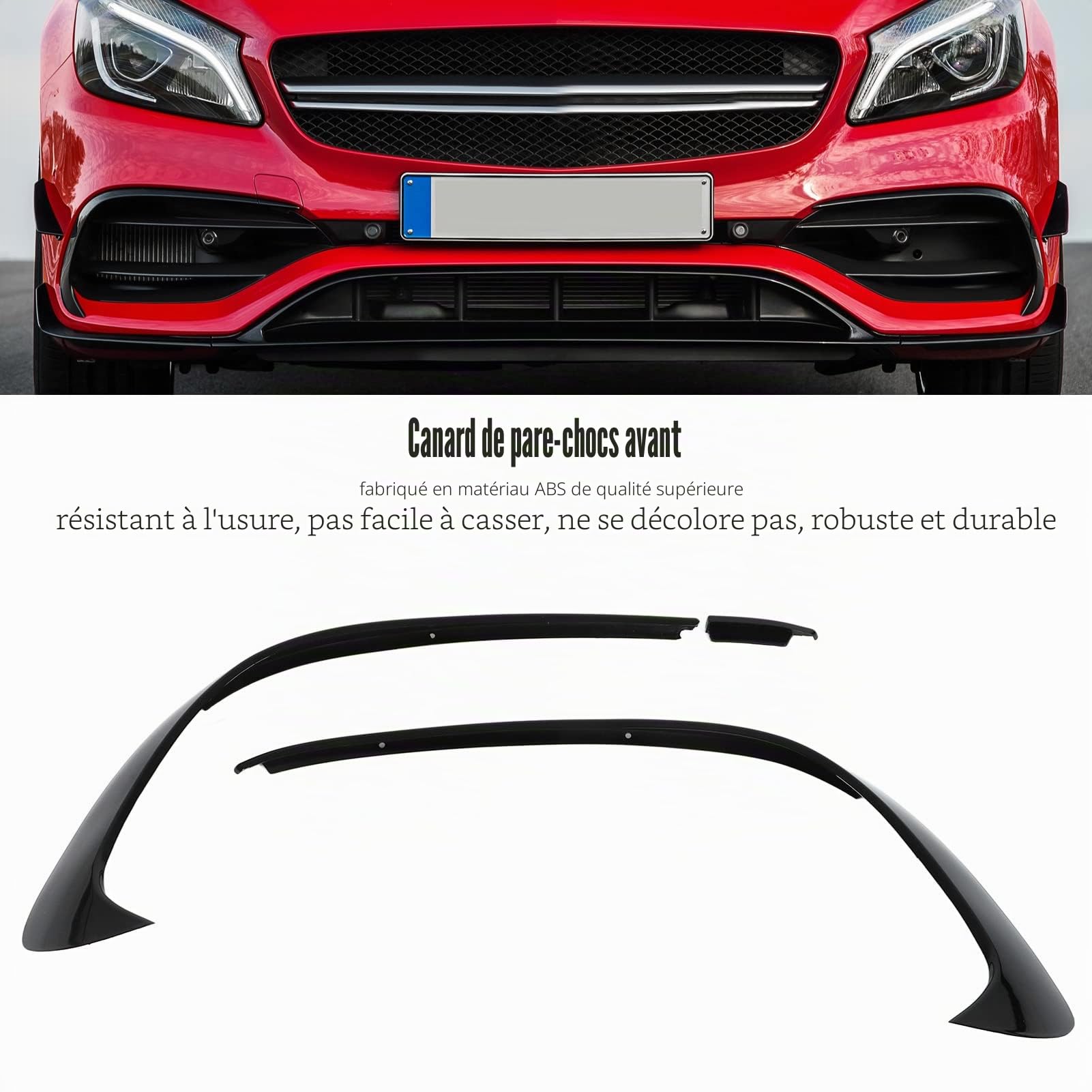 Aileron de Pare-Chocs Avant, Lot de 3 Garnitures de Séparateur de Pare-Chocs Avant Noir Brillant pour Classe A W176 AMG-Line A45 2015-2018