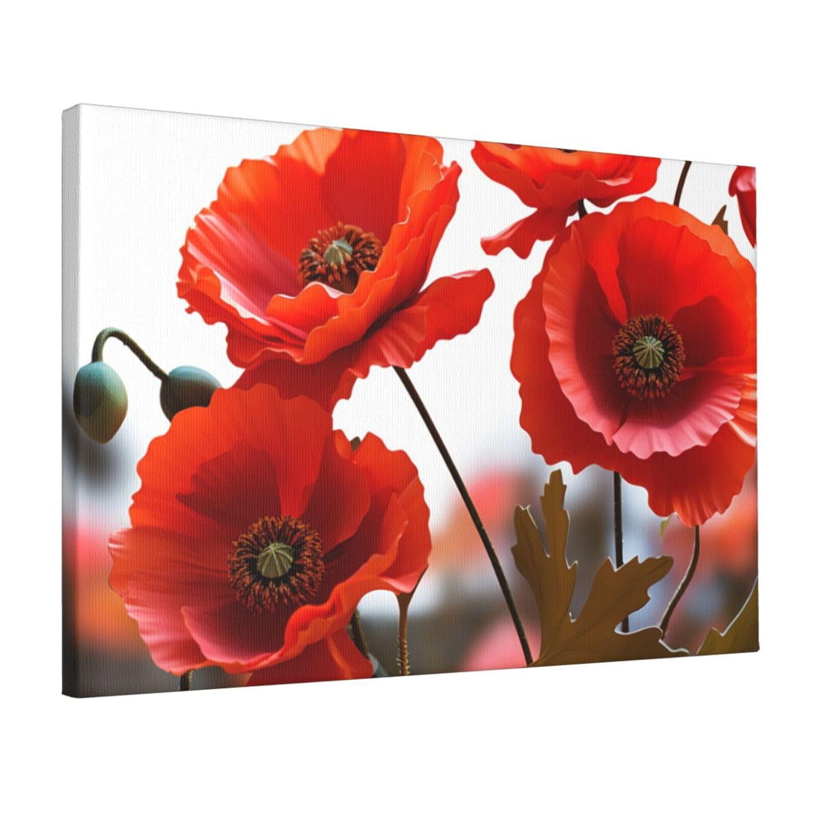 KLOPH Poppy Flowers Vivid Petals Canvas Wall Art for Living Room 12"x18" Modern Artwork Painting for Bathroom Hanging Canvas Prints Aesthetic Wallart for Bedroom Kitchen Office Wall Decor