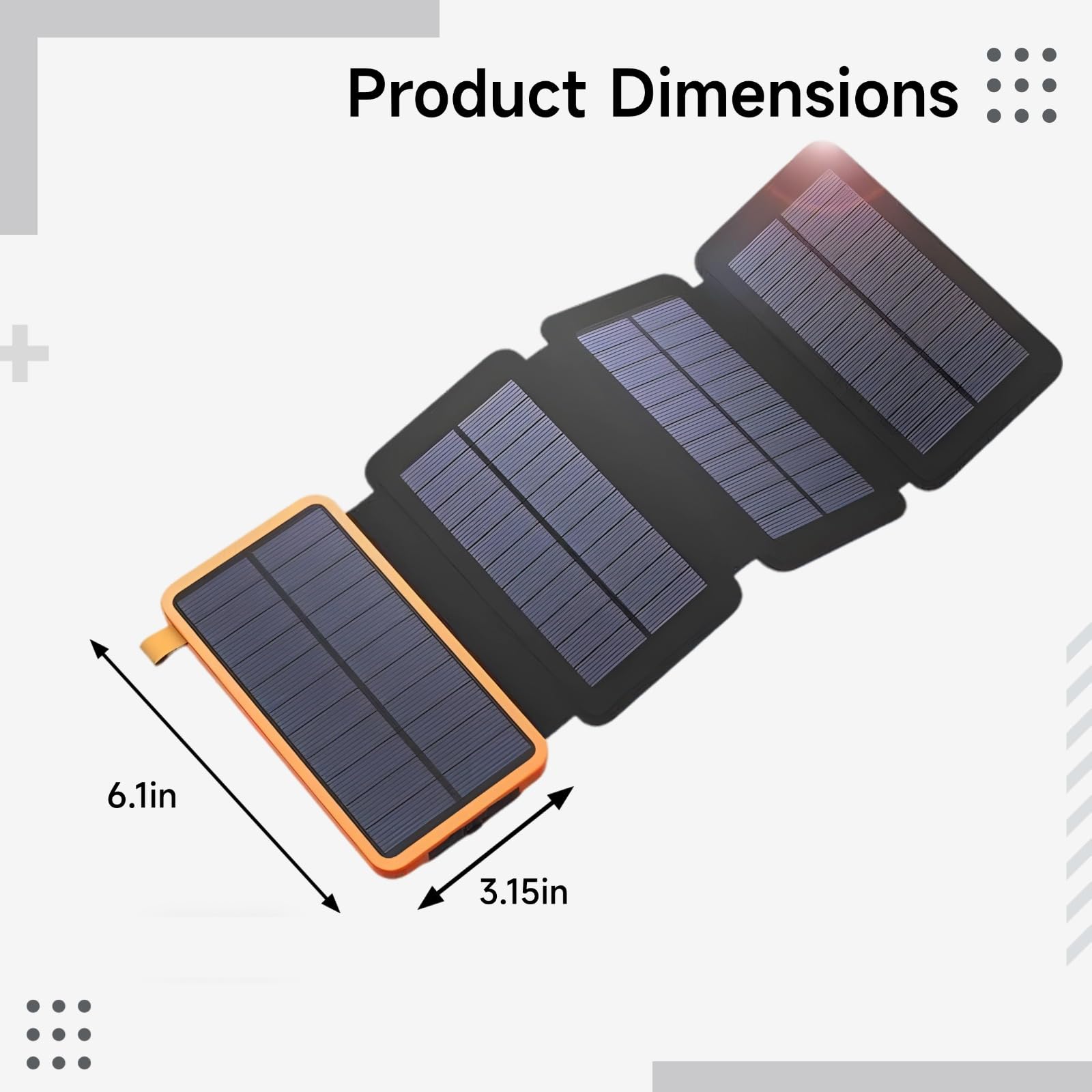 PONDON la Banca pieghevole di energia solare 20000Mah, caricatore all'aperto arancio con quattro pannelli solari, tipo-C, torcia elettrica 110H