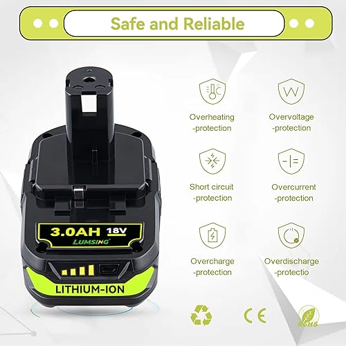 Miniatura 6 de Paquete de 2 baterías de litio de 3000 Ah de 18 V de repuesto para Ryobi 18 voltios P102 P103 P104 P105 P107 P108 P109 P122 para Halloween