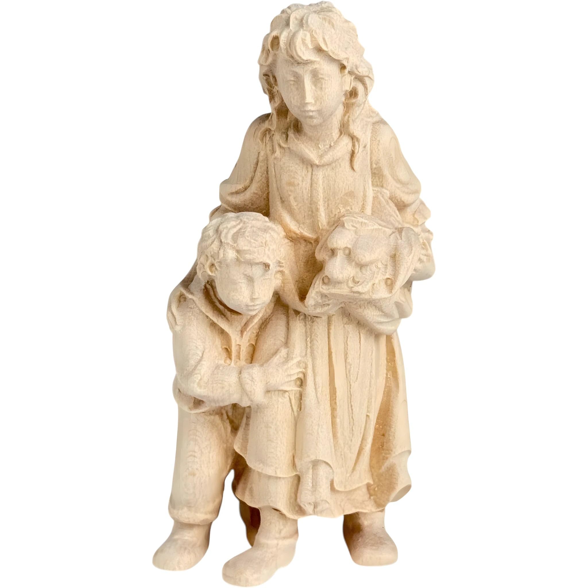 Hirtenhirte umarmt Kind aus Holz 14 cm | handbemaltes Holz in Gröden | Religiöser Artikel