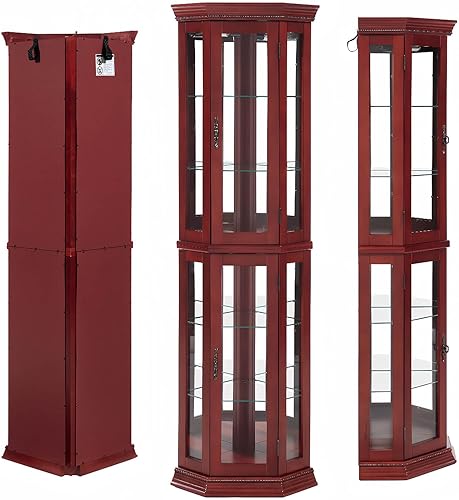 Hayiodda Gabinete de exhibición de cristal Curio de esquina - Gabinete de China Curio de esquina iluminado con respaldo espejo, vitrina de China con