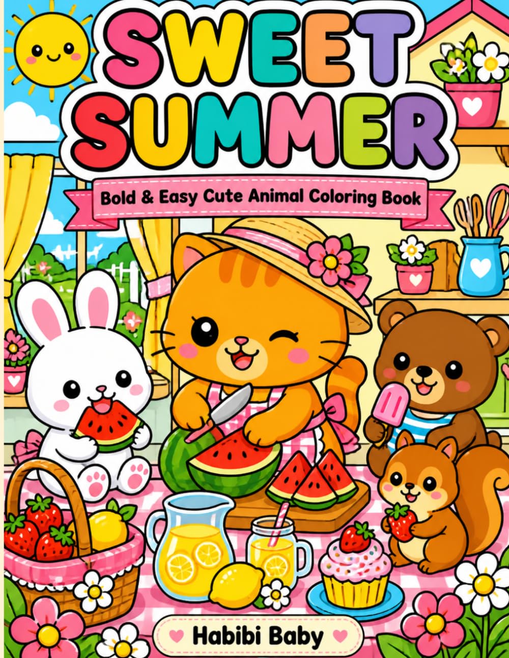 SWEET SUMMER: Bold & Easy Cute Animal Coloring Book (Cozy Little Moments)