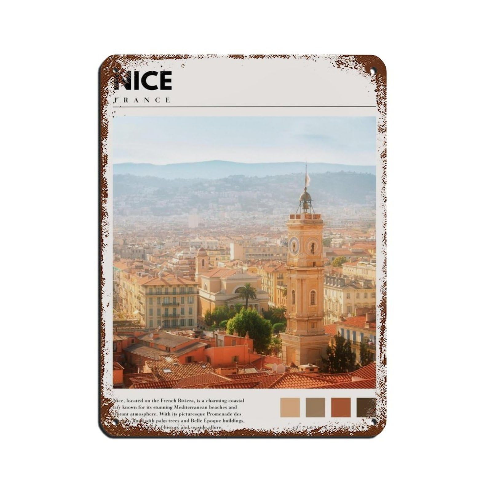Nice City Poster France Art Tin Sign Vintage Metal Pub Club Cafe Bar Home Wall Art Decoration Poster Retro 12x16inch(30x40cm)