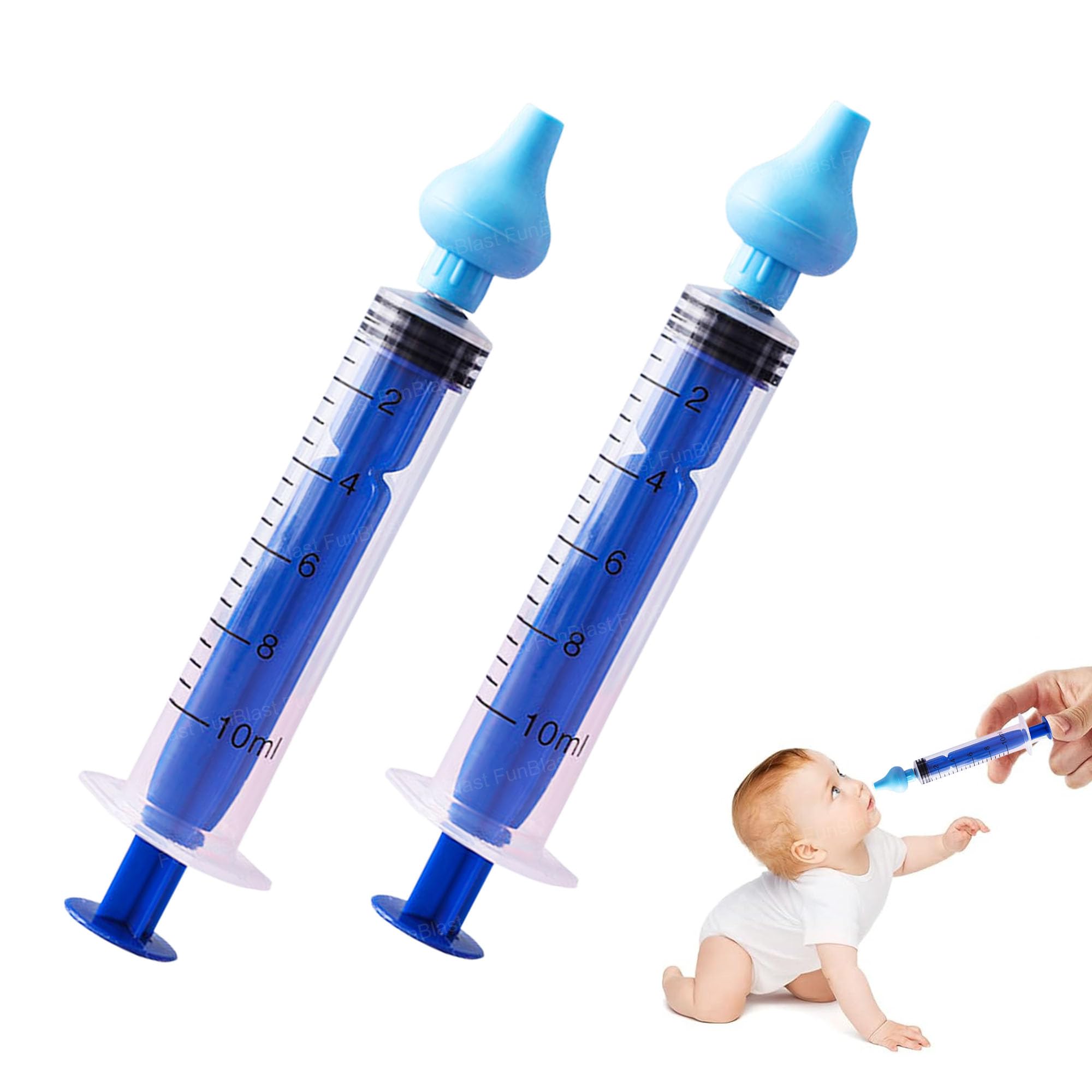 FunBlast Nasal Syringe for Kids – Set of 2 Pcs Infant Mucus Removal, Silicone Nasal Aspirator, 10 ML Nose Cleaner Syringe for Baby, Toddler, Nasal Irrigator for Baby (Blue)