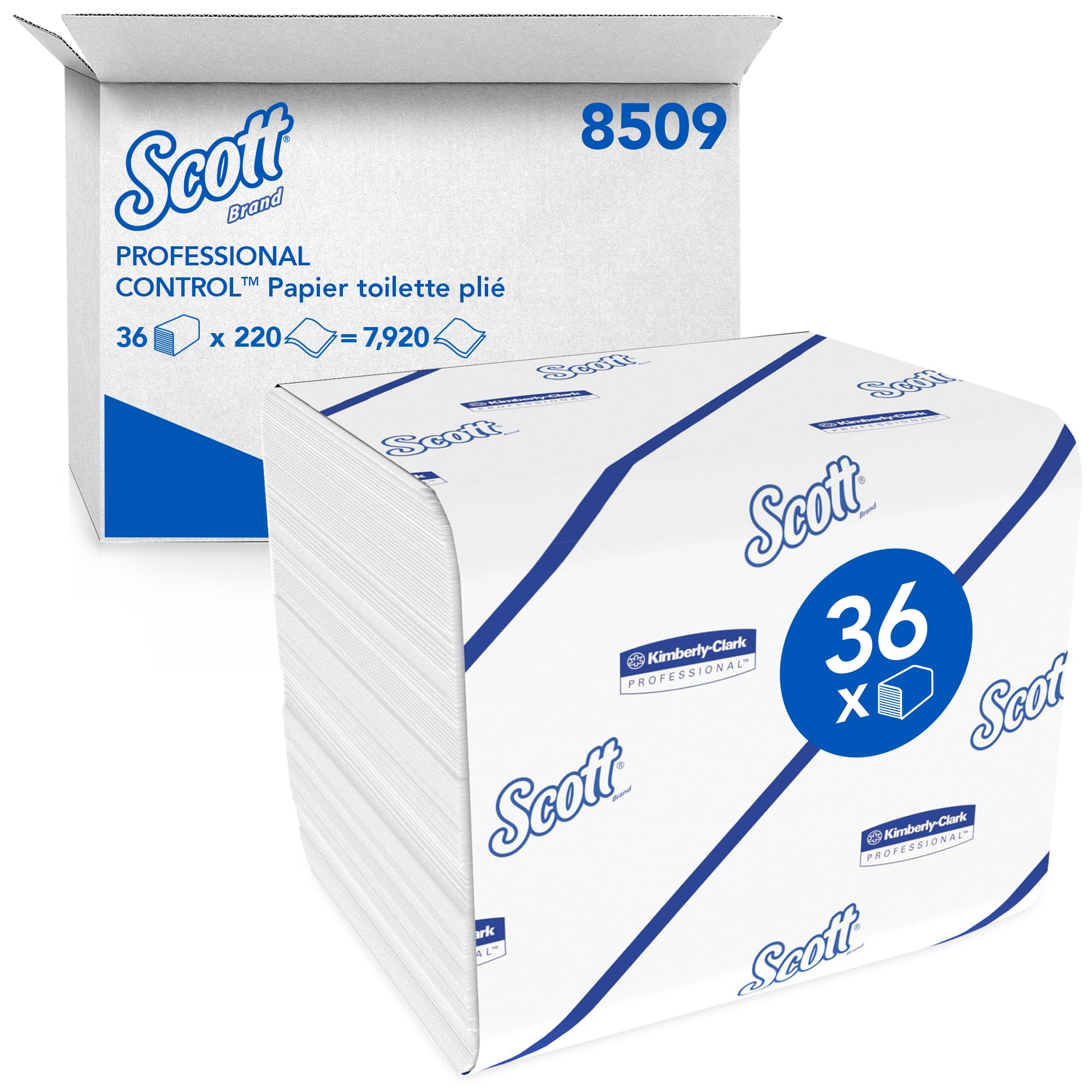 Scott Control Papel Higiénico Plegado 8509, 2 Capas, Suave y Fuerte, 36 Paquetes x 220 Hojas (7.920 total)