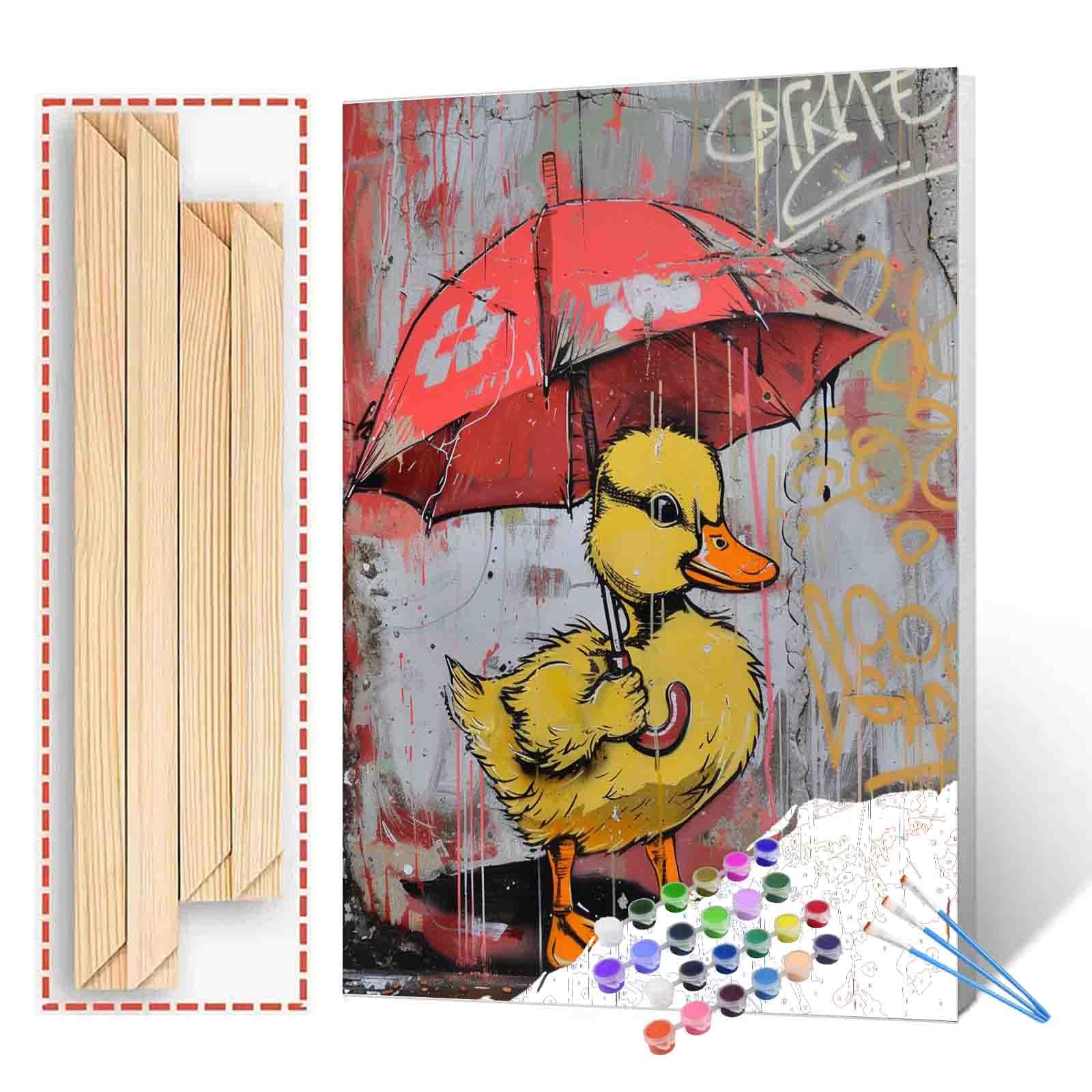 Duckling Holding a Umbrella Paint by Numbers Kits for Adults DIY Canvas Oil Painting Acrylic Pigment Kits Colorful Graffiti Animal Paint by Number Home Wall Art Decor Gift Artwork 16x20In (DIY Frame)