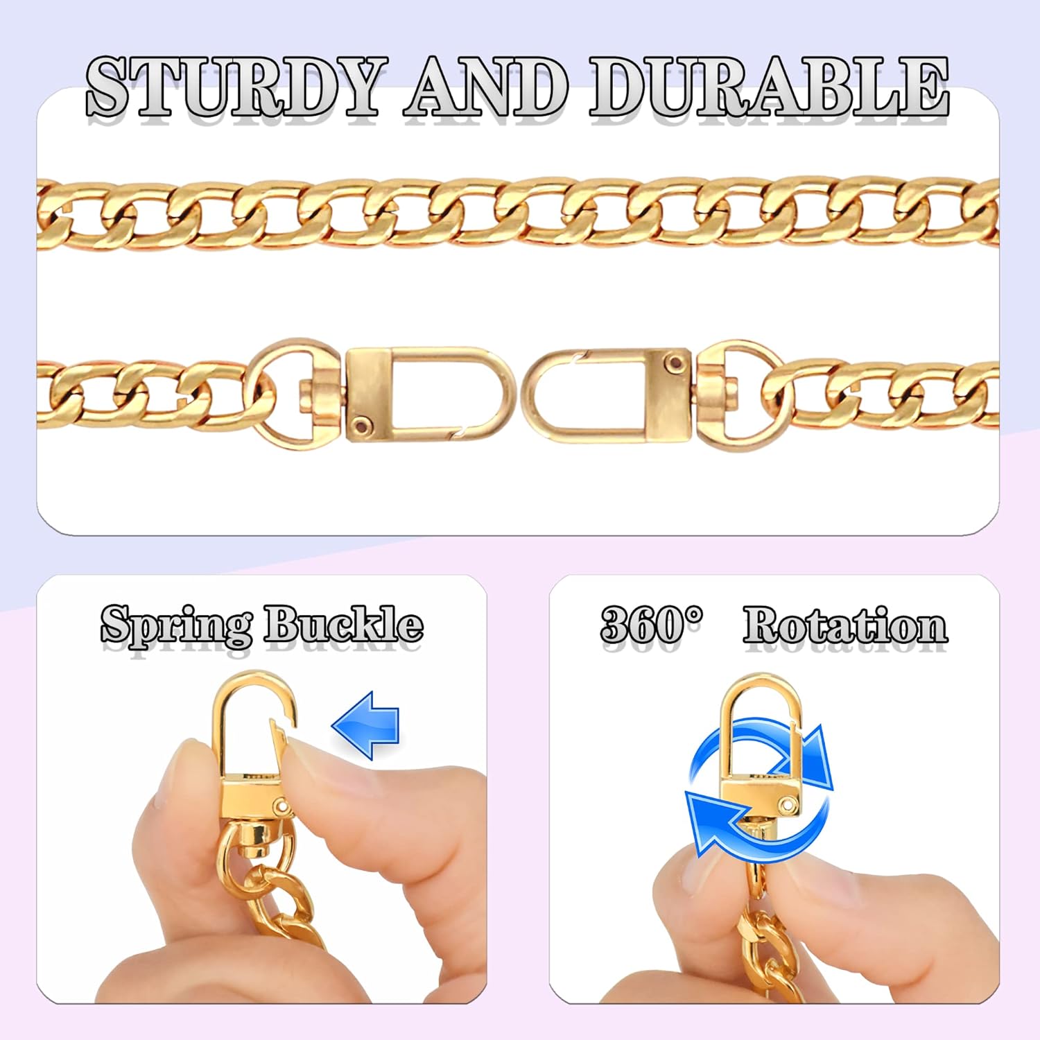 Gondiane 2Pcs Flat Purse Chain Strap Handbag Replacement Strap with Metal Buckles(15.7 Inches/40cm, Gold) - Image 3