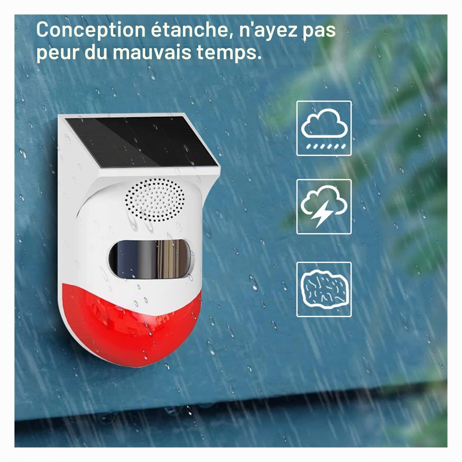 Système d'alarme de sécurité Bricolage sans Fil Tuya Smart Life Flash Strobe Extérieur Solaire Infrarouge Étanche Sirène Système D'alarme De Sécurité Antivol À La Maison Utilisation avec PG107 (Color