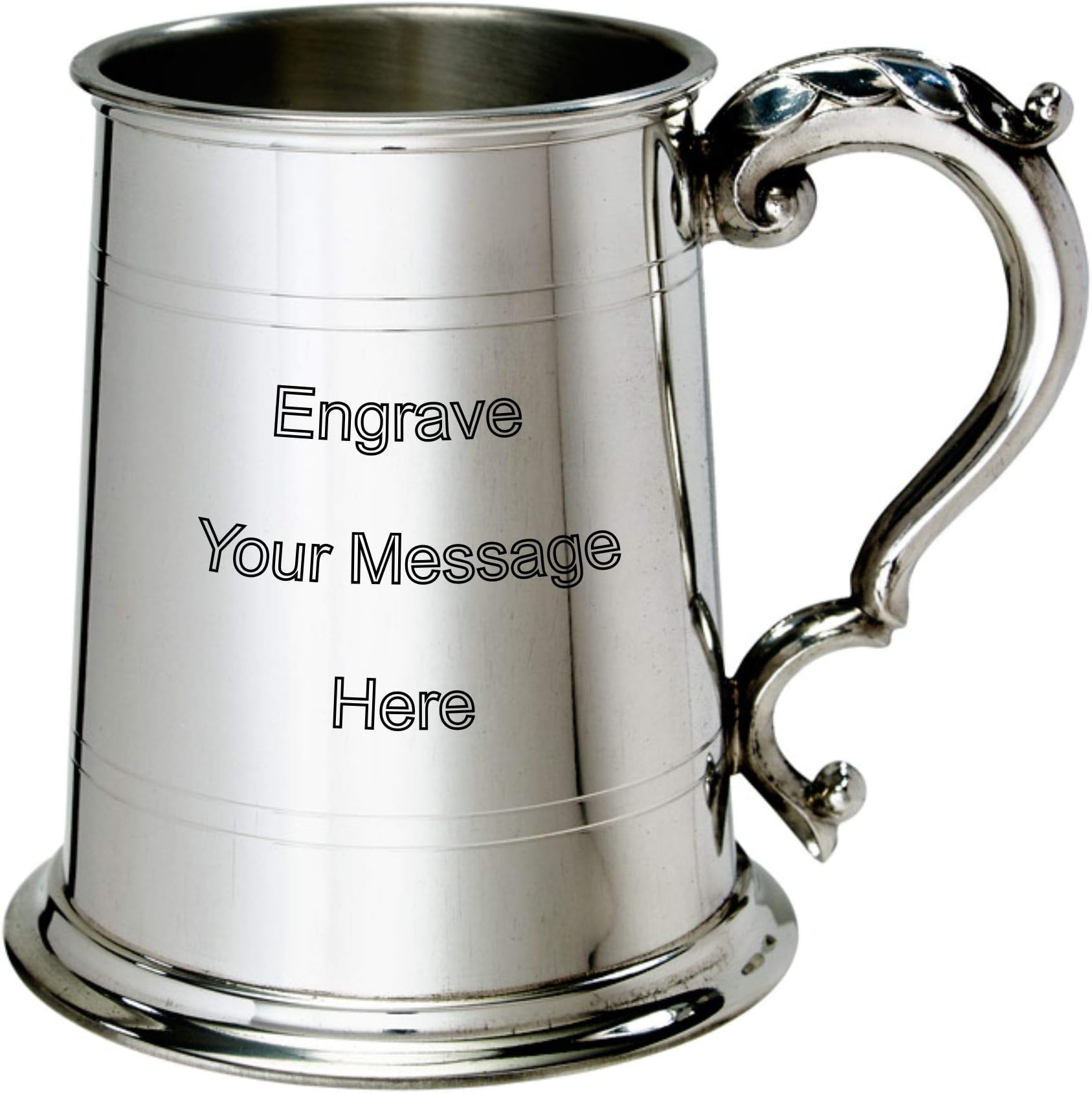 Pewter Tankard with Fancy Georgian Style Handle (with Engraving)