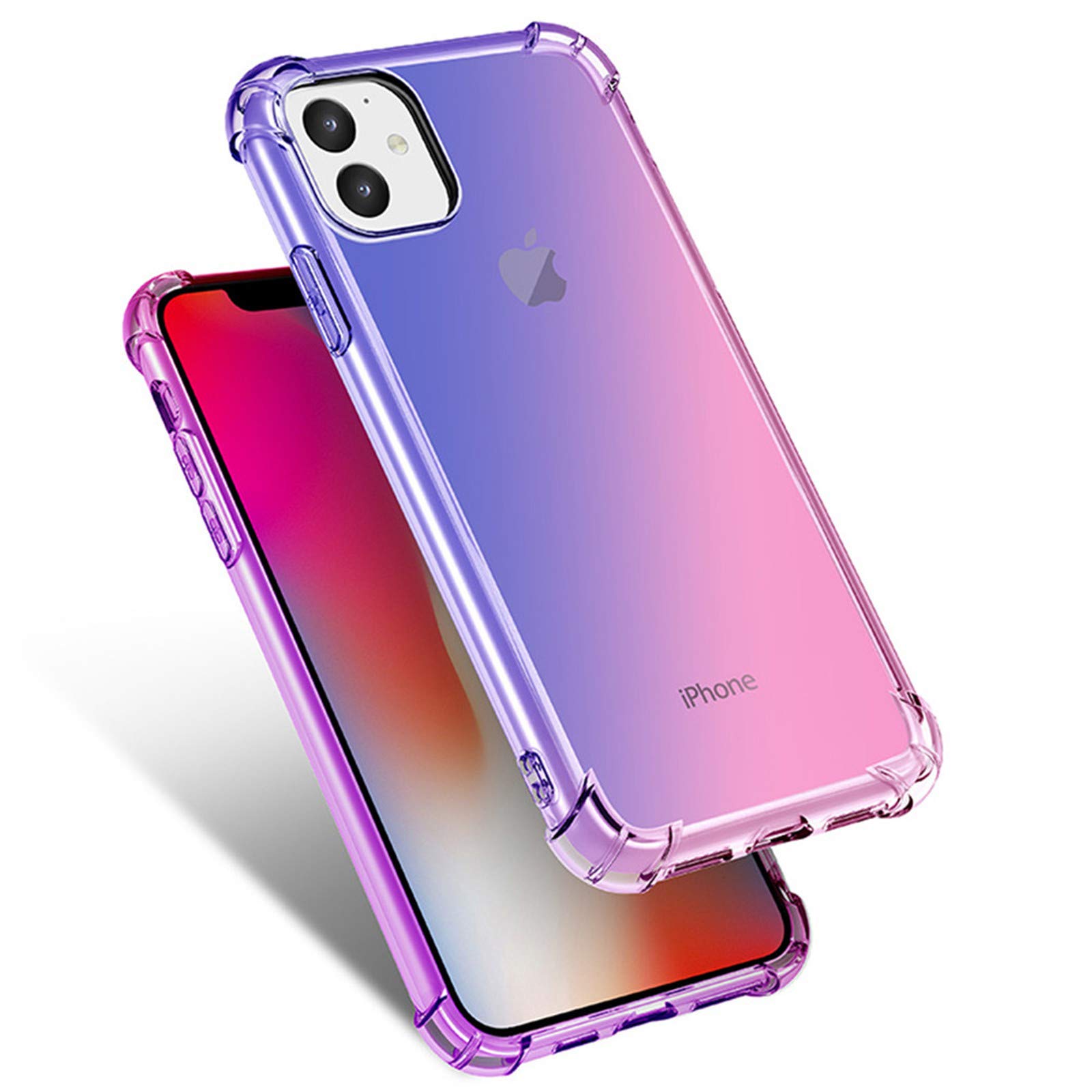 SANHOOII Protector for iPhone 11 case, Gradient Color Thicken Cover Compatible with iPhone 11 (Blue-Pink)
