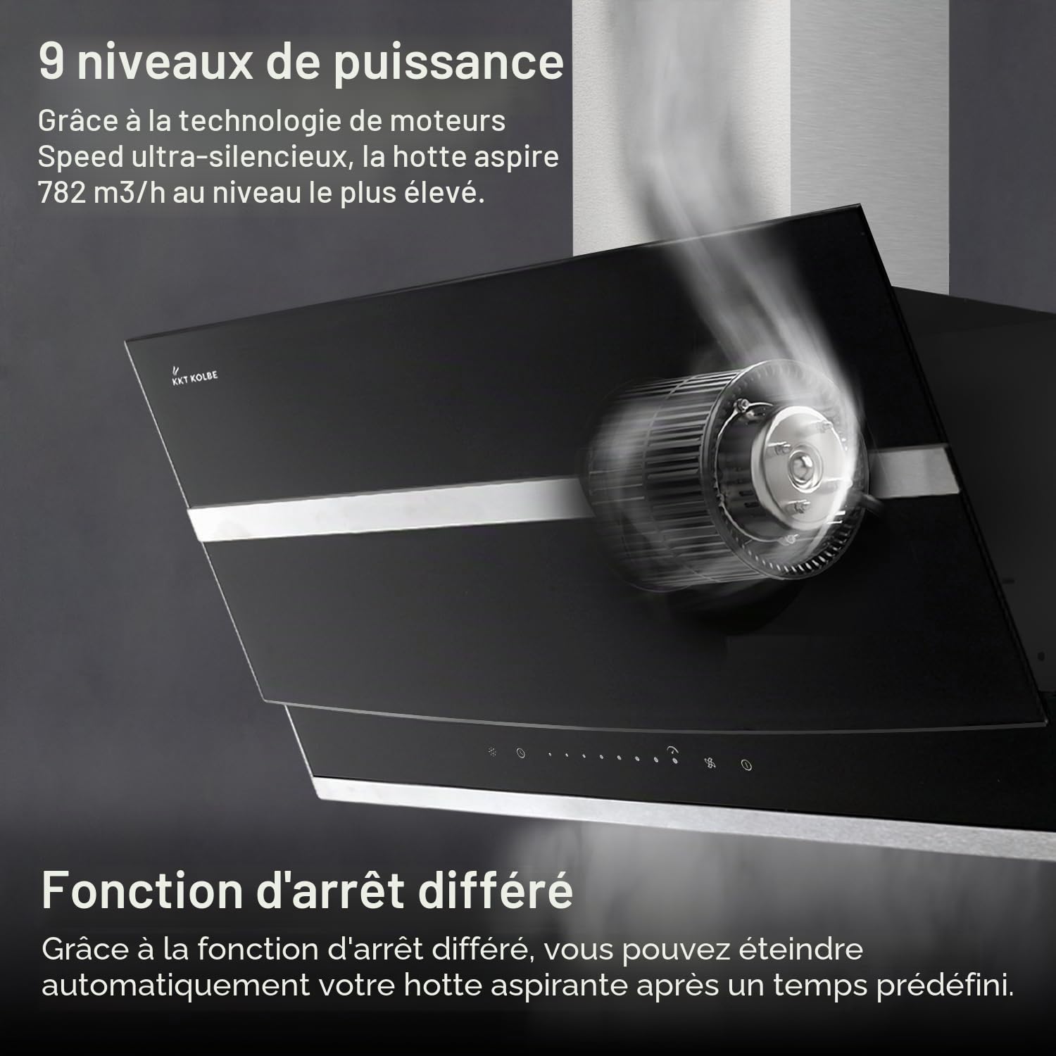 Hotte aspirante cuisine 90 cm | Hotte Murale Inclinées | acier inoxydable | verre noir | arrête automatiquement | Opération tactile | HERMES9005S