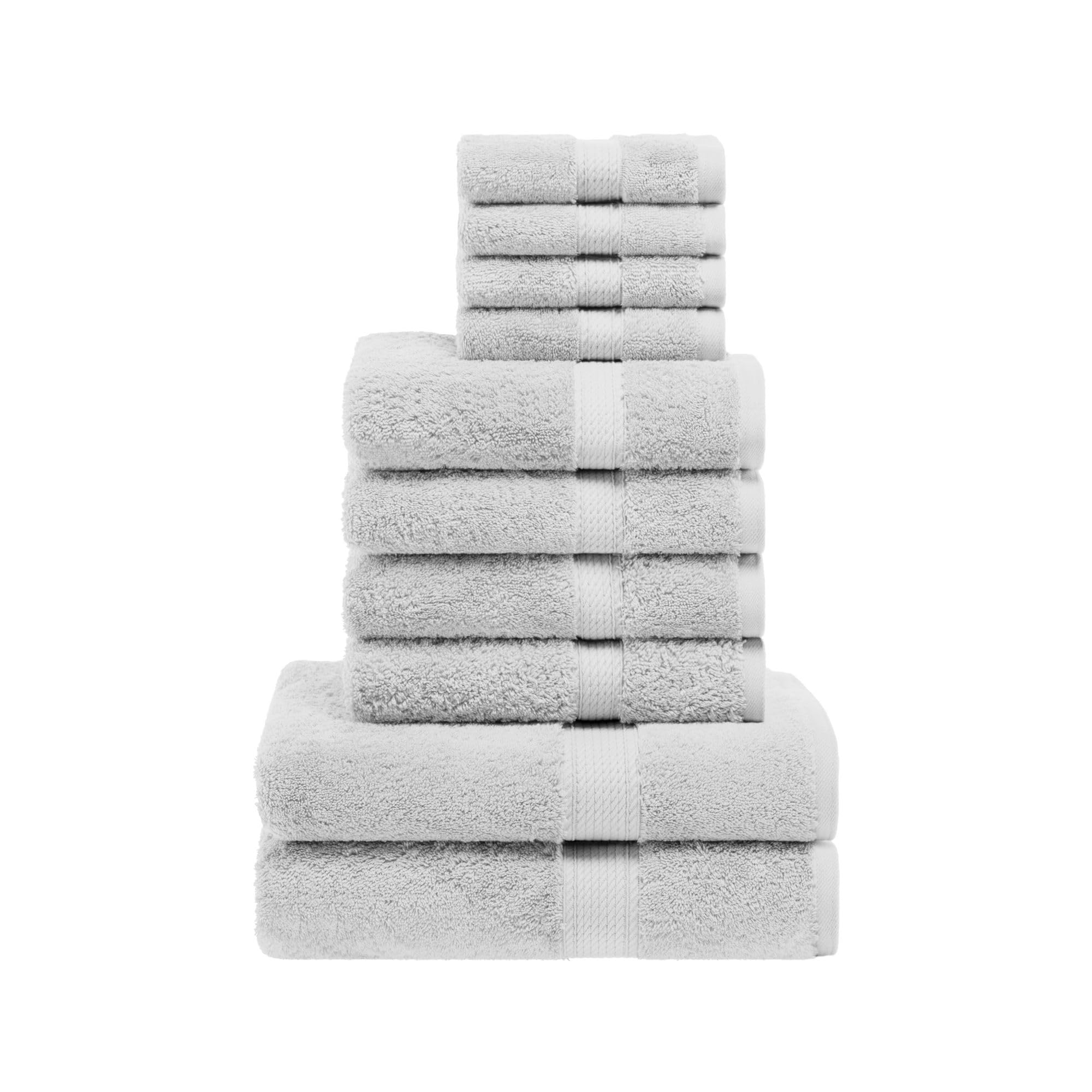 Superior Lot de 10 Serviettes en Coton égyptien - Comprend 2 Serviettes de Bain, 4 Mains, 4 débarbouillettes pour Le Visage - Serviettes de Luxe Ultra Douces - Essentiels en Peluche épaisse - Bain