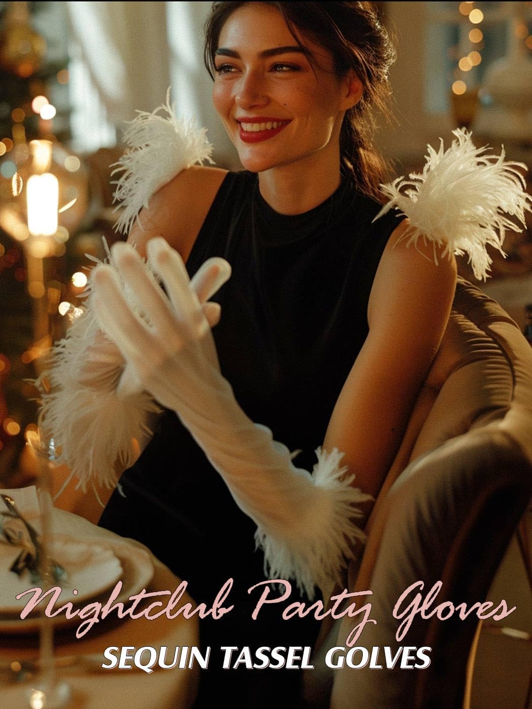 Fringe Sequin Long Gloves Fingerless 1920s Tassel Glitter Gloves for Women (black) - Image 6