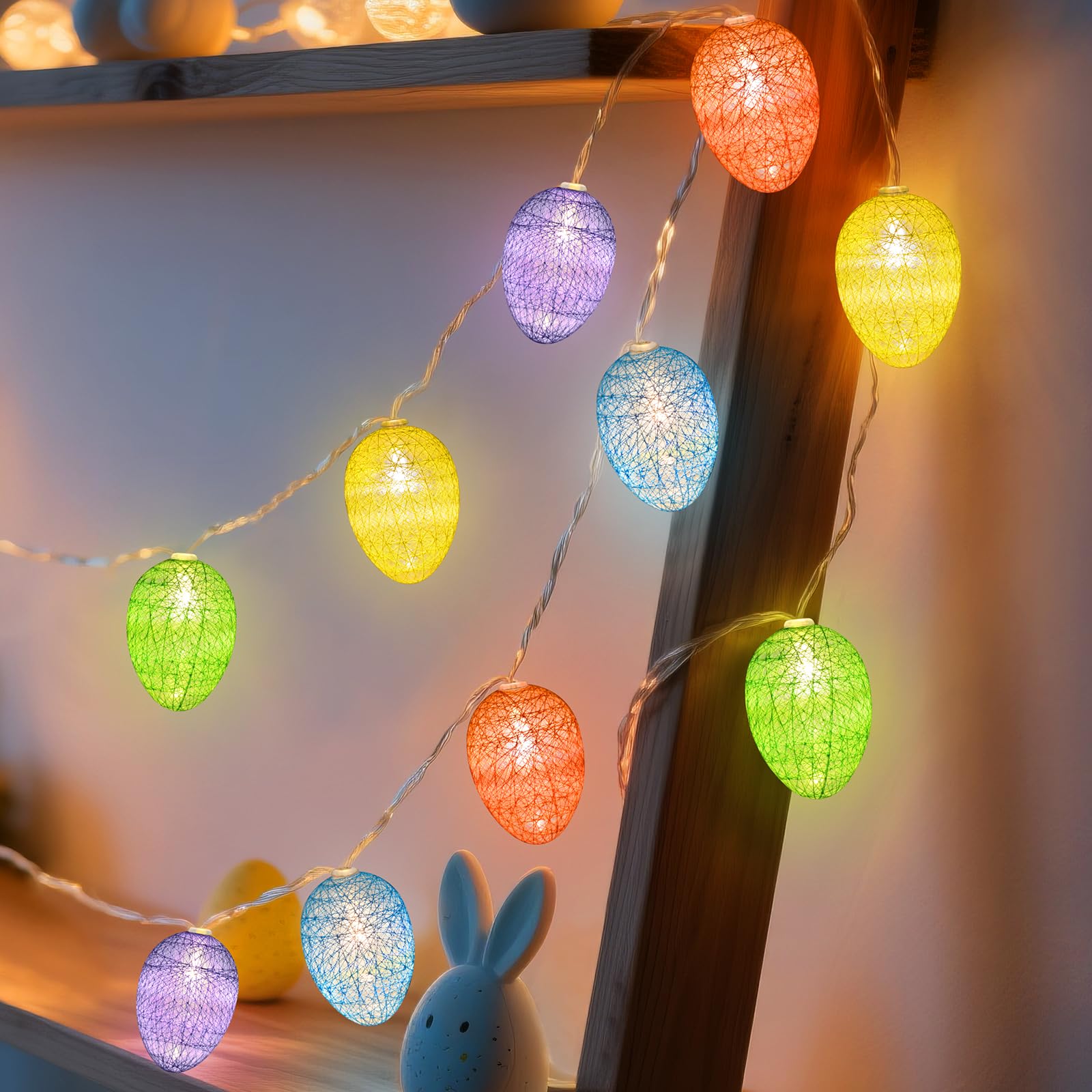 Ninonly Easter Egg String Lights, 2m 10 LED Fairy Lights with 2 Modes Indoor Easter Spring Party Decor, Battery Powered Festive Decoration Gift for Family