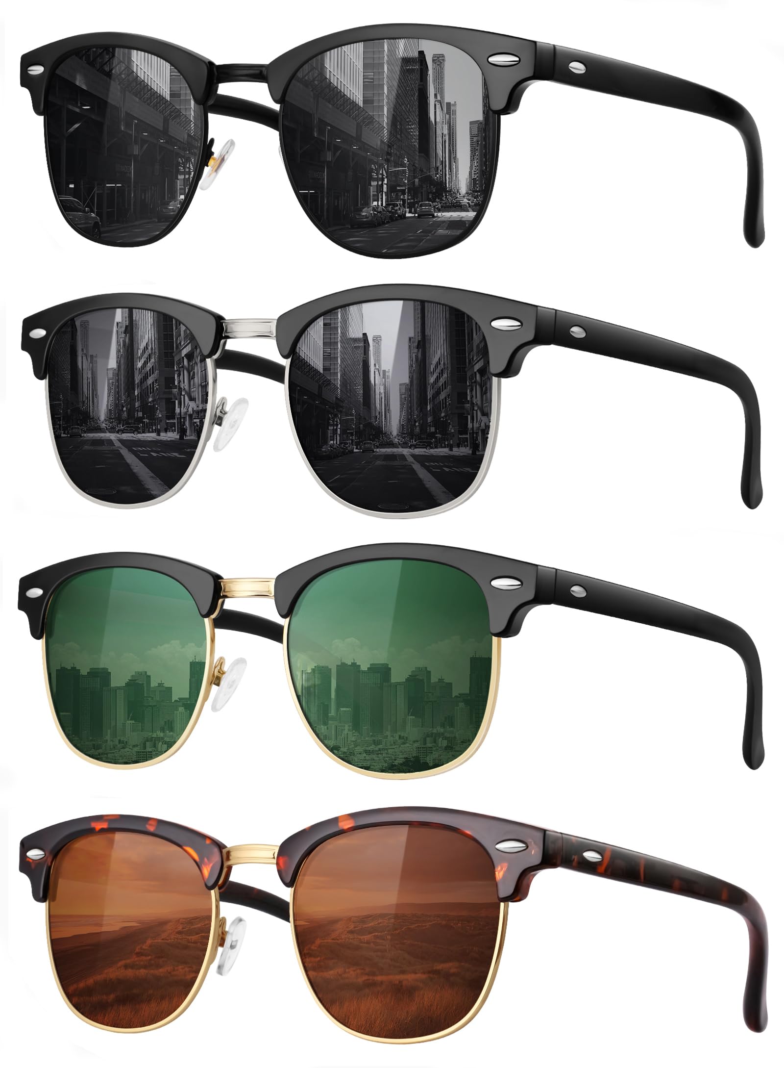 FURISHQIClassic Polarized Sunglasses for Men and Women Retro Style Semi Rimless Frame Sun Glasses 100% UV Protection Goggles