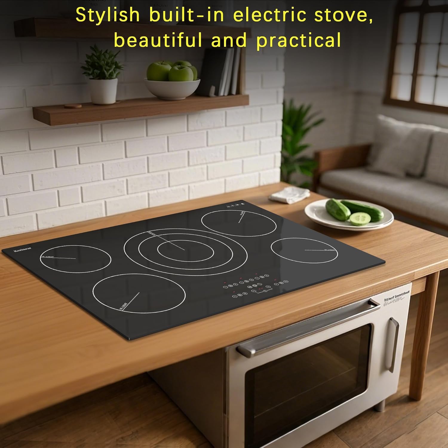 Karinear Glaskeramikkochfeld 5 Platten, 5 Herdplatten Kochfeld mit erweiterbarer Doppelzone, 8700W, 77CM Autarkes Kochfelder Keramik, Unabhängige Touch-Steuerung, Digitalanzeige, 40A, 240V