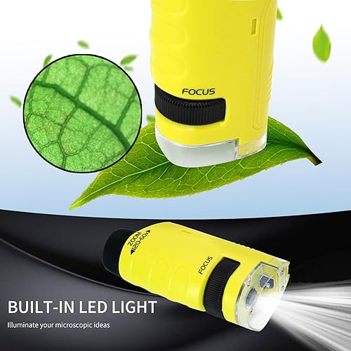 Miniatura 4 de Liayozl Miniscopio para niños, microscopio de bolsillo portátil con luces LED, microscopio de bolsillo de mano para niños, estudiantes, adultos,