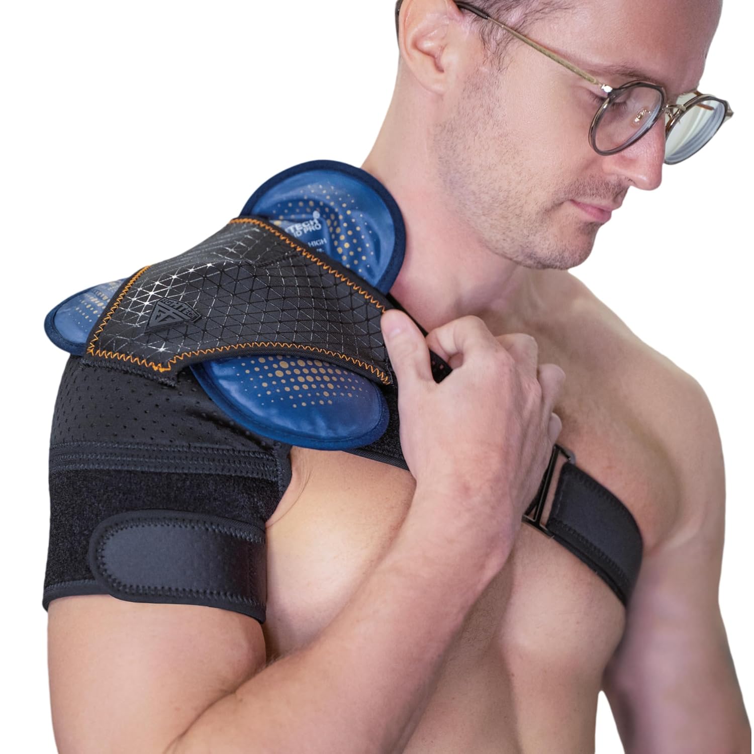 FIGHTECH Copper Infused Black Shoulder Brace with Reusable Hot and Cold Therapy Gel Pack Shoulder Brace L X-Large