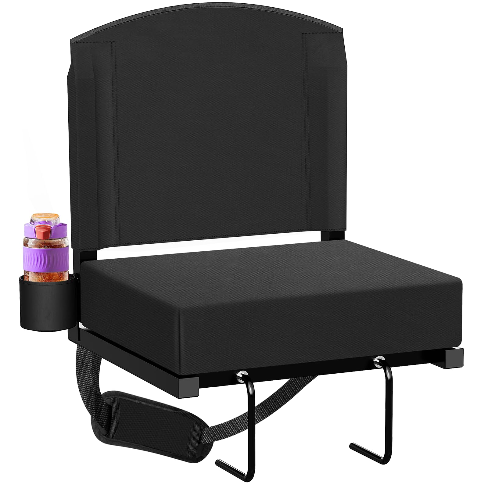Dayacoco Stadium Seats with Back Support, Portable Bleacher Seat for Bleachers Hold up 400lbs, Wide Bleacher Seat with Shoulder Strap & Handle Perfect for Sports Events (Black, 1pcs)