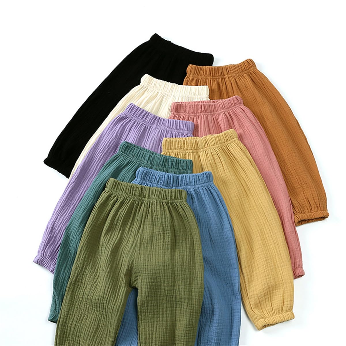 Lot de 3 Pantalon Bloomers Été pour Bébé Pantalon en Coton Lin Pantalon Bouffant à Couleur Unie Pantalons de Survêtement Harem Été Pantalon Long Décontracté Jogging pour Garçon Fille 1-8 Ans