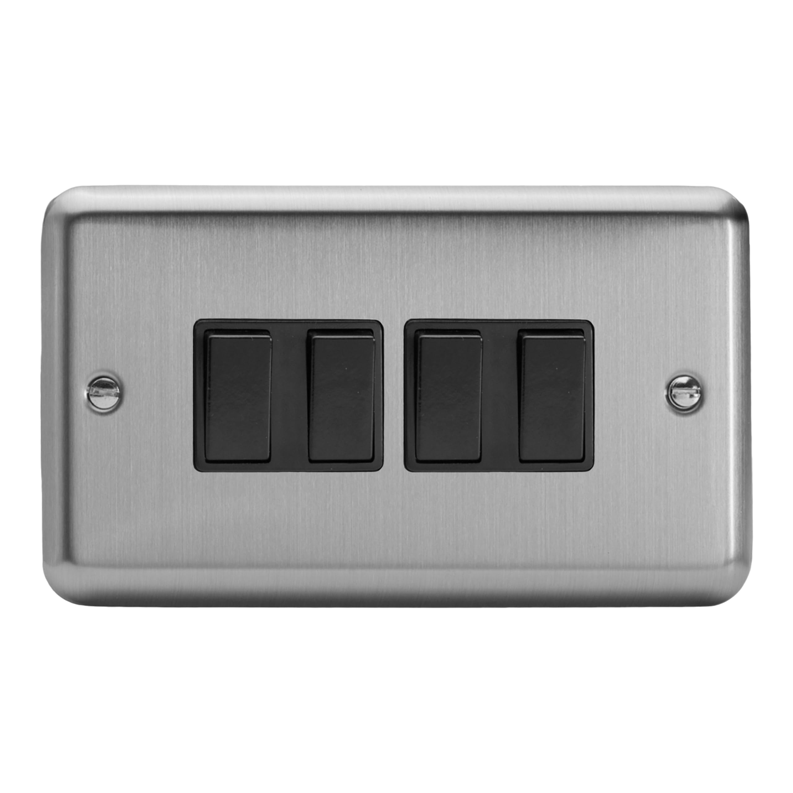 Varilight Quad 2-Way Rocker Light Switch - Value Matt Chrome With Black Rockers, XS9B