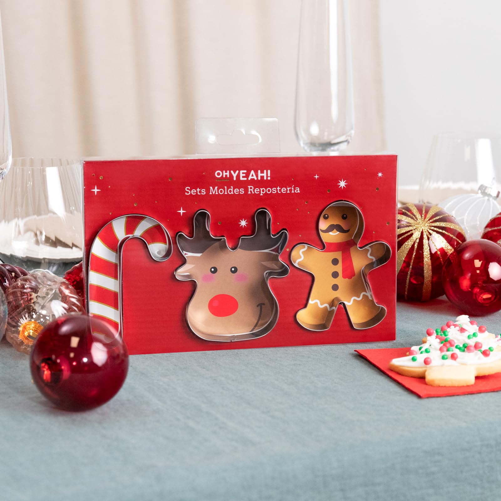JYNXOR 5 Pezzi Formine per Biscotti di Natale, Stampo per Biscotti Natalizi in Acciaio Inox, Babbo Natale, Fiocco di Neve, Renna, Faccia di Renna Stampi Biscotti per la Cottura