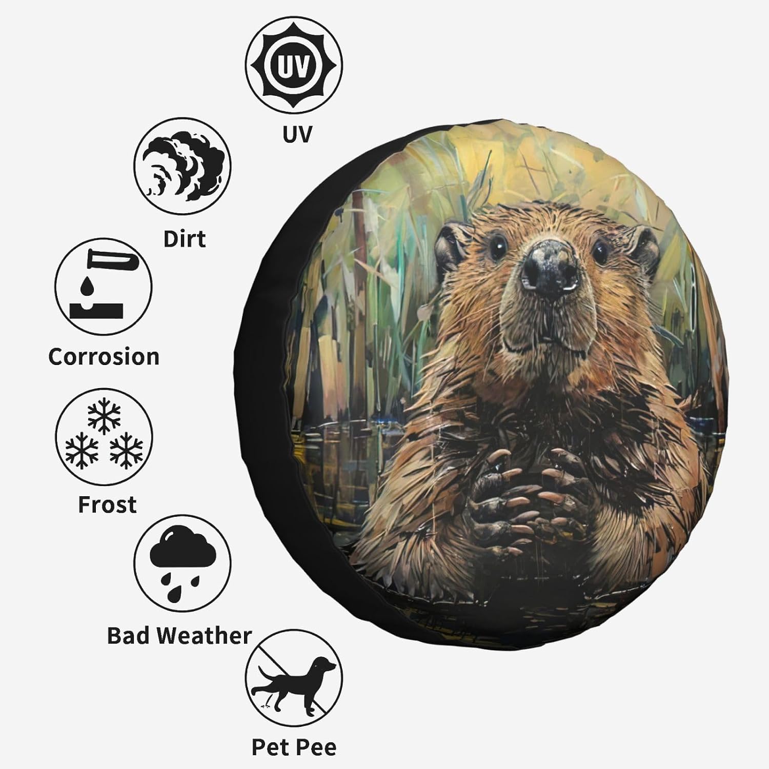 Beaver Print Tire Cover Universal Spare Wheel for Trailer Rv SUV Truck Camper Travel Accessories