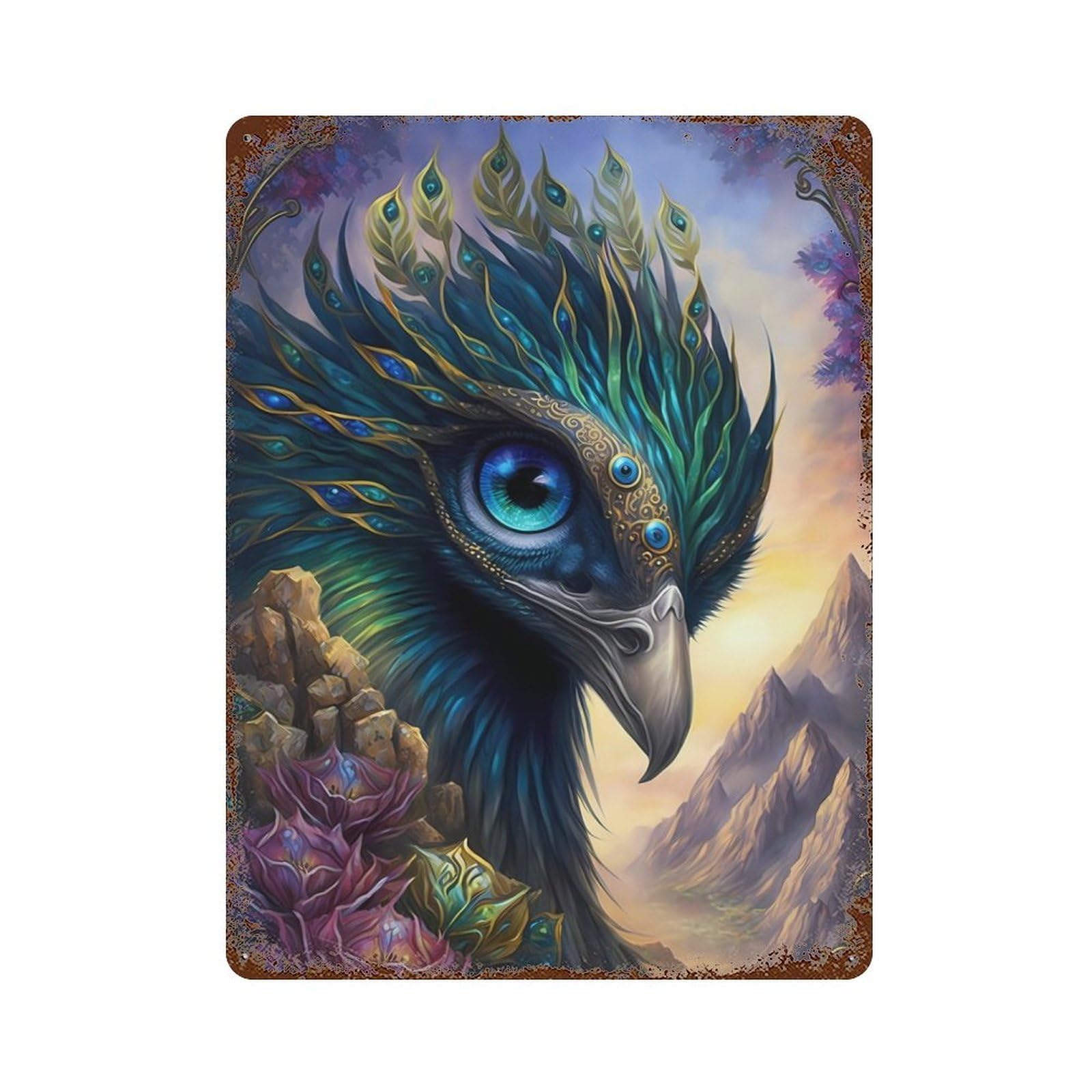 Peacock Fantasy Fiction Vintage Wall Sign 15.7"x11.8", Rust Effect Metal Decor for Basement, Hobby Room And Garage Decor