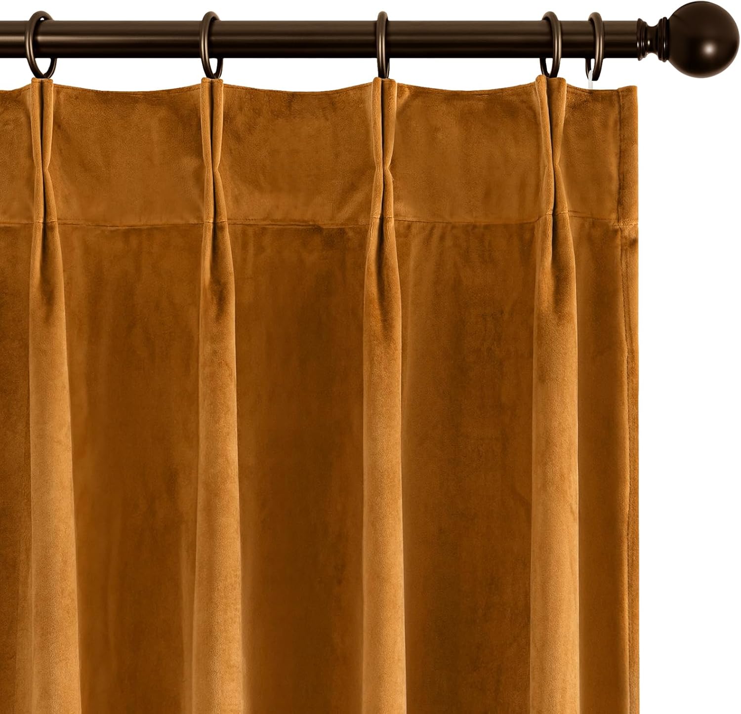 Joydeco Pinch Pleated Velvet Curtains 96 Inch Long 2 Panel Set for Living Room Bedroom, Back Tab Blackout Drapes with Adjustable Hooks (40”W x96”L,Orange Yellow)