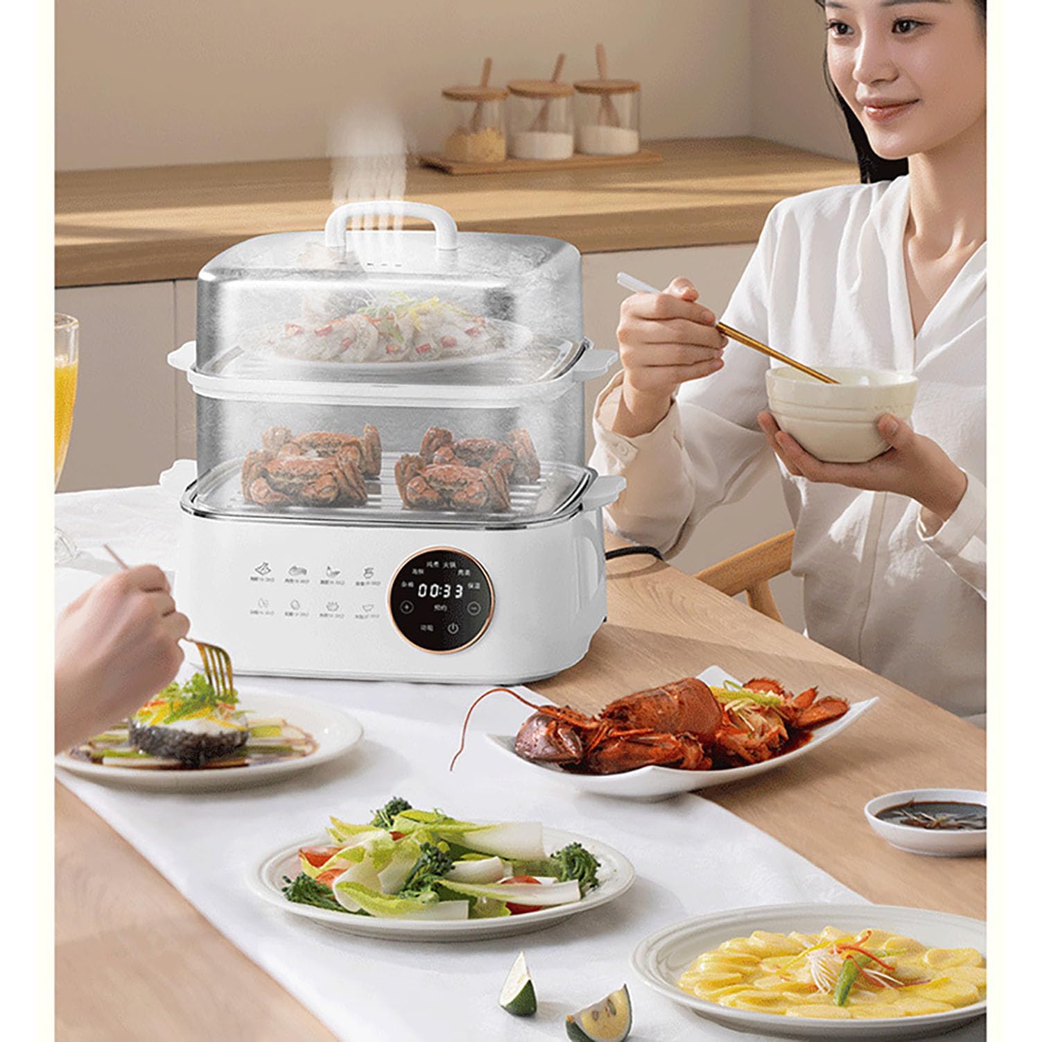 Vaporiera elettrica domestica a 3 livelli e pentola calda in acciaio inossidabile: grande capacità, integrazione multifunzionale per cottura a vapore/cottura - Disponibile in preordine