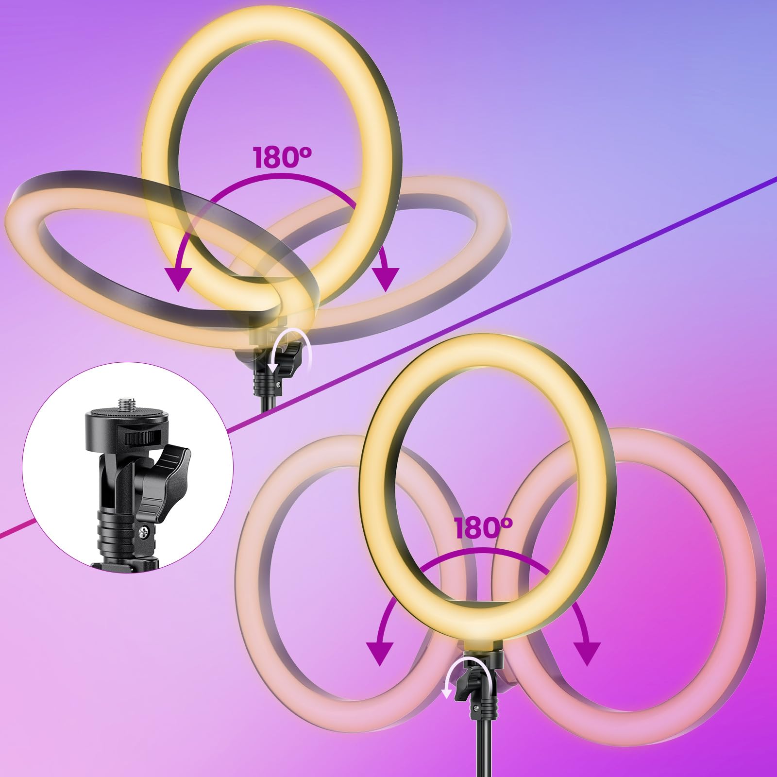 10 Zoll LED Ringlicht mit 61 Zoll Stativständer & Handyhalter, Dimmbare RGB Tischringlicht Handystativhalter mit Ringleuchte für YouTube, Videoaufnahmen, Selfie, Live-Stream, Makeup Fotografie
