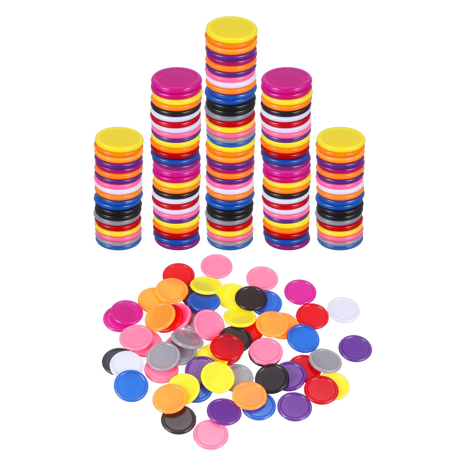 sourcing map 200Pcs 20mm Plastic Poker Chips, Mini Bingo Chips Learning Counters Counting Counters Disks Markers Opaque Game Tokens for Game Play Math Counting, Multicolor