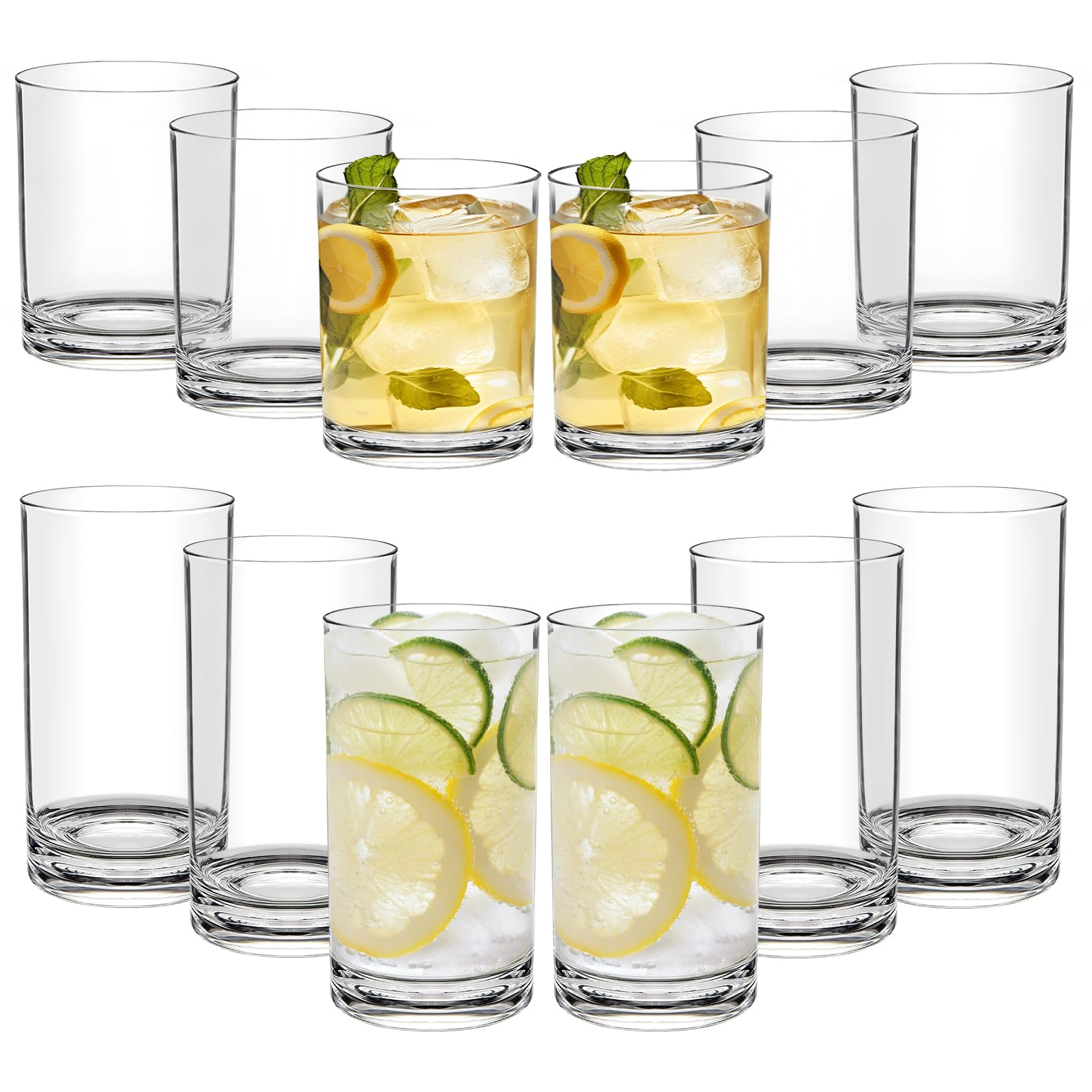 RLWY Acrylic Plastic Drinking Glasses Set of 12 - Unbreakable Tumblers - BPA-Free - Dishw…